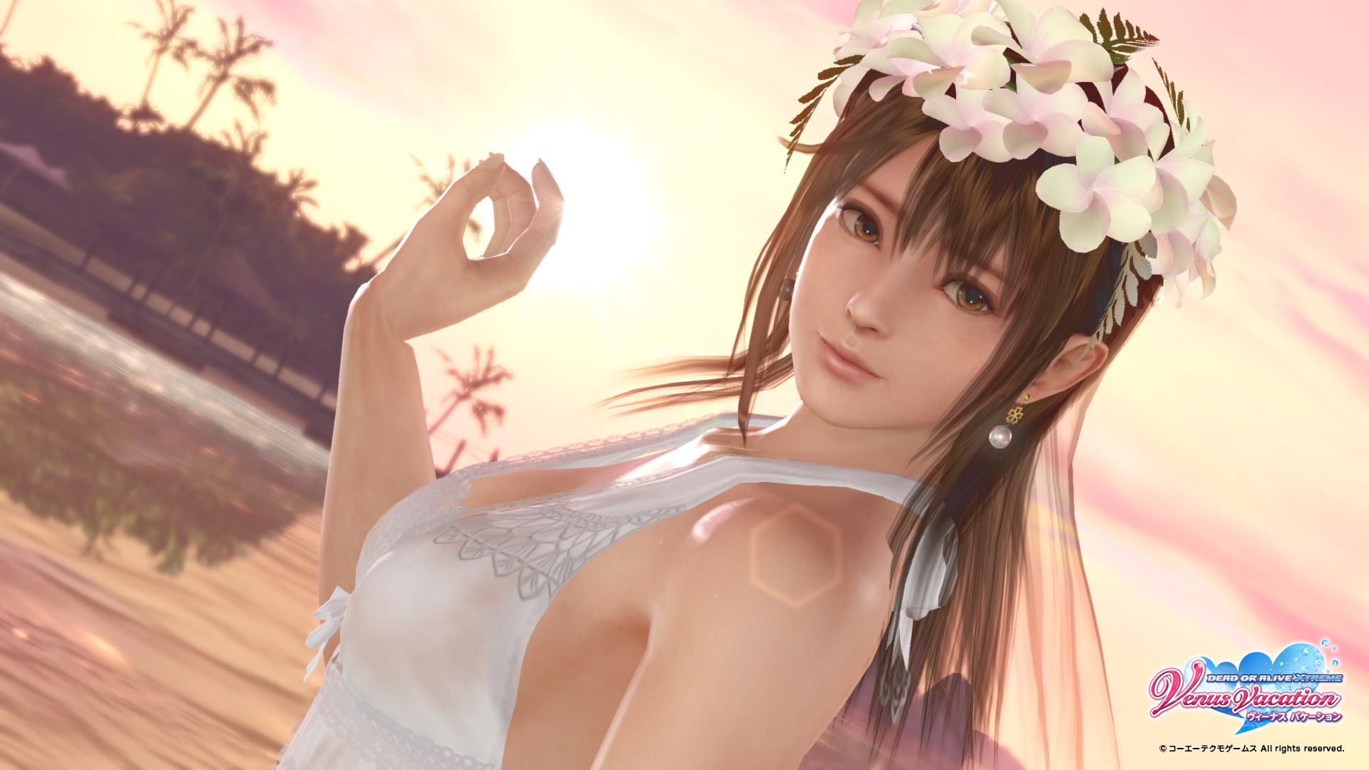Dead or Alive, dead or alive xtreme venus vacation, doa, brunette, flower in hair, HD Wallpaper