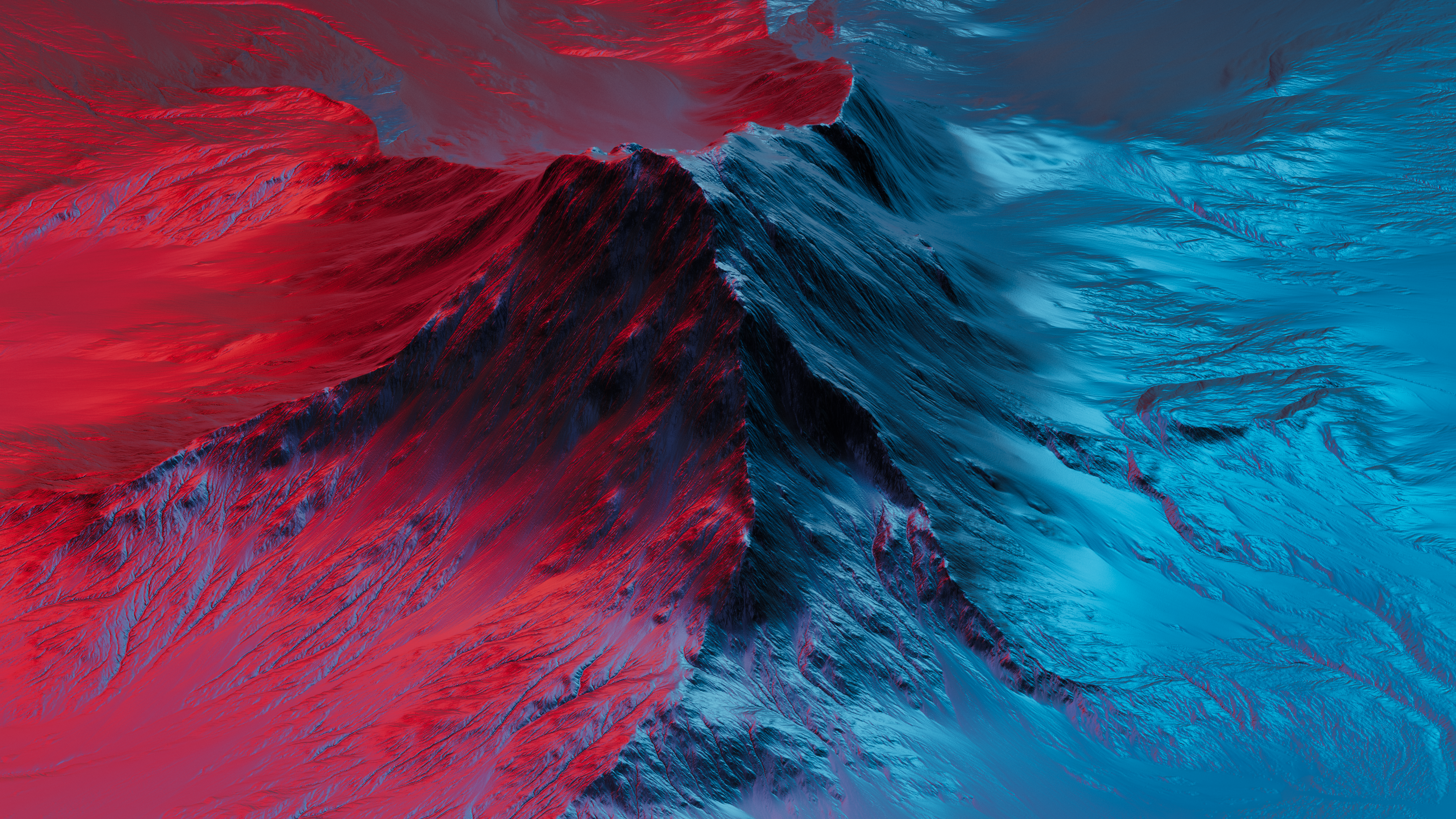 landscape, Blender, digital, mountain top, digital art, cyan, red, HD Wallpaper