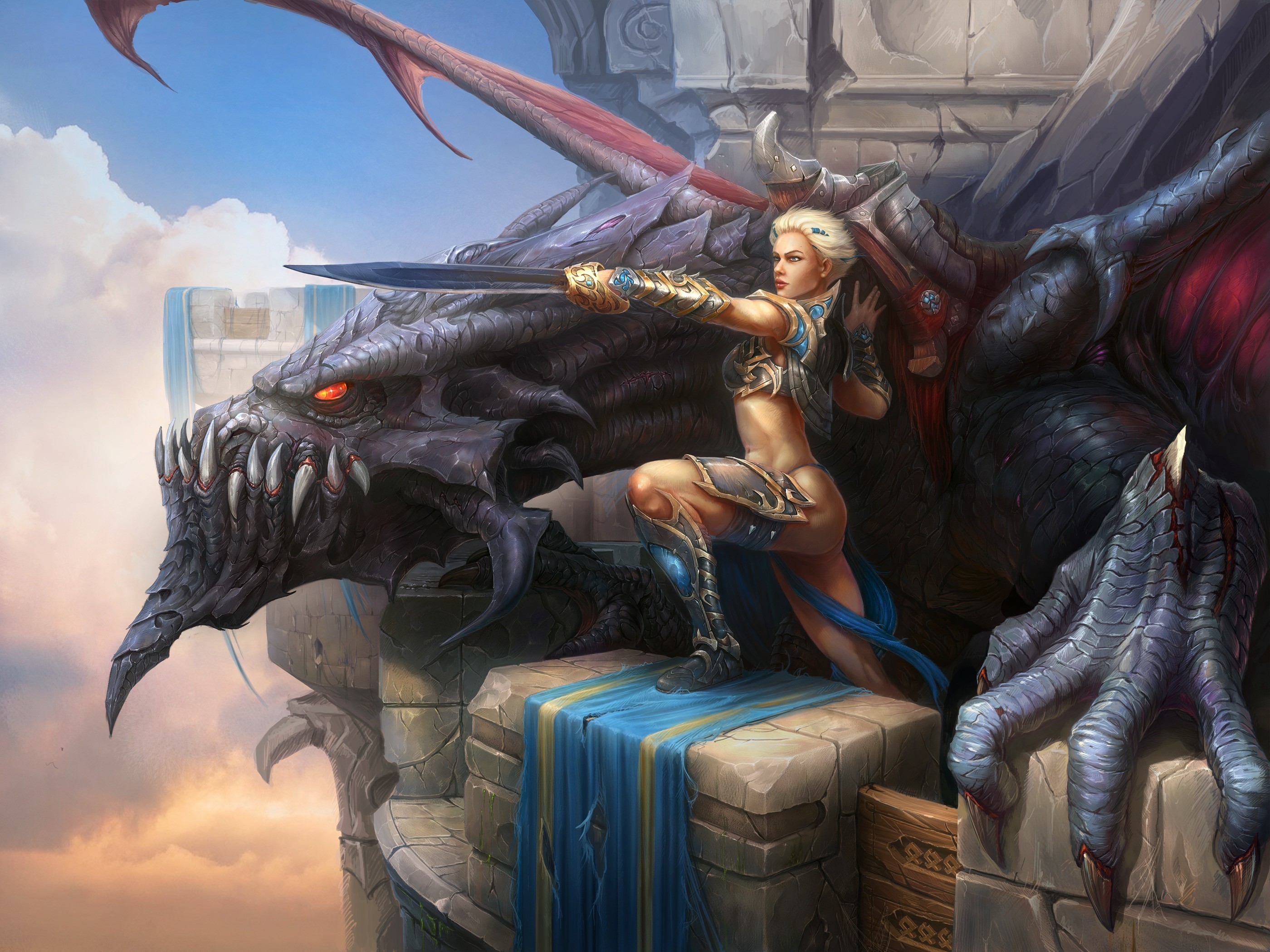 dragon, creature, fantasy girl, fantasy art, artwork, HD Wallpaper