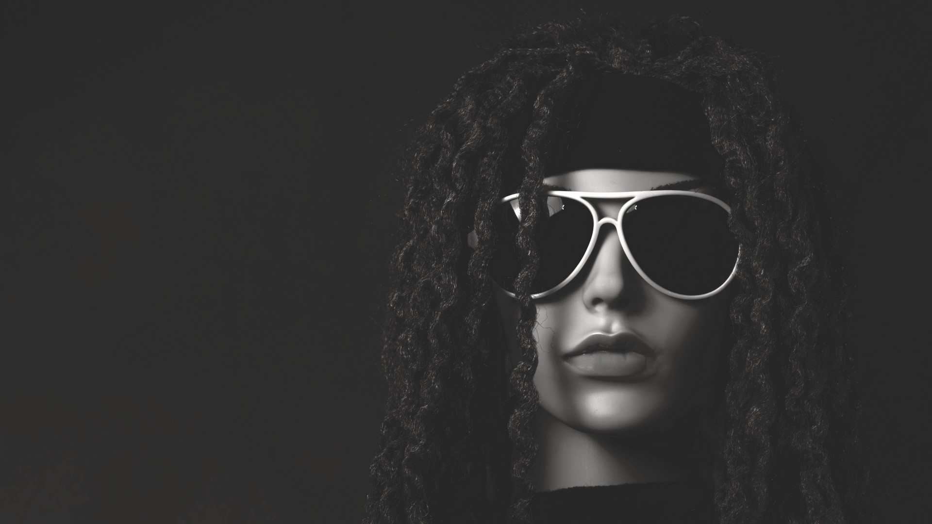 Mannequin, glasses, sunglasses, dreadlocks, monochrome, women, HD Wallpaper