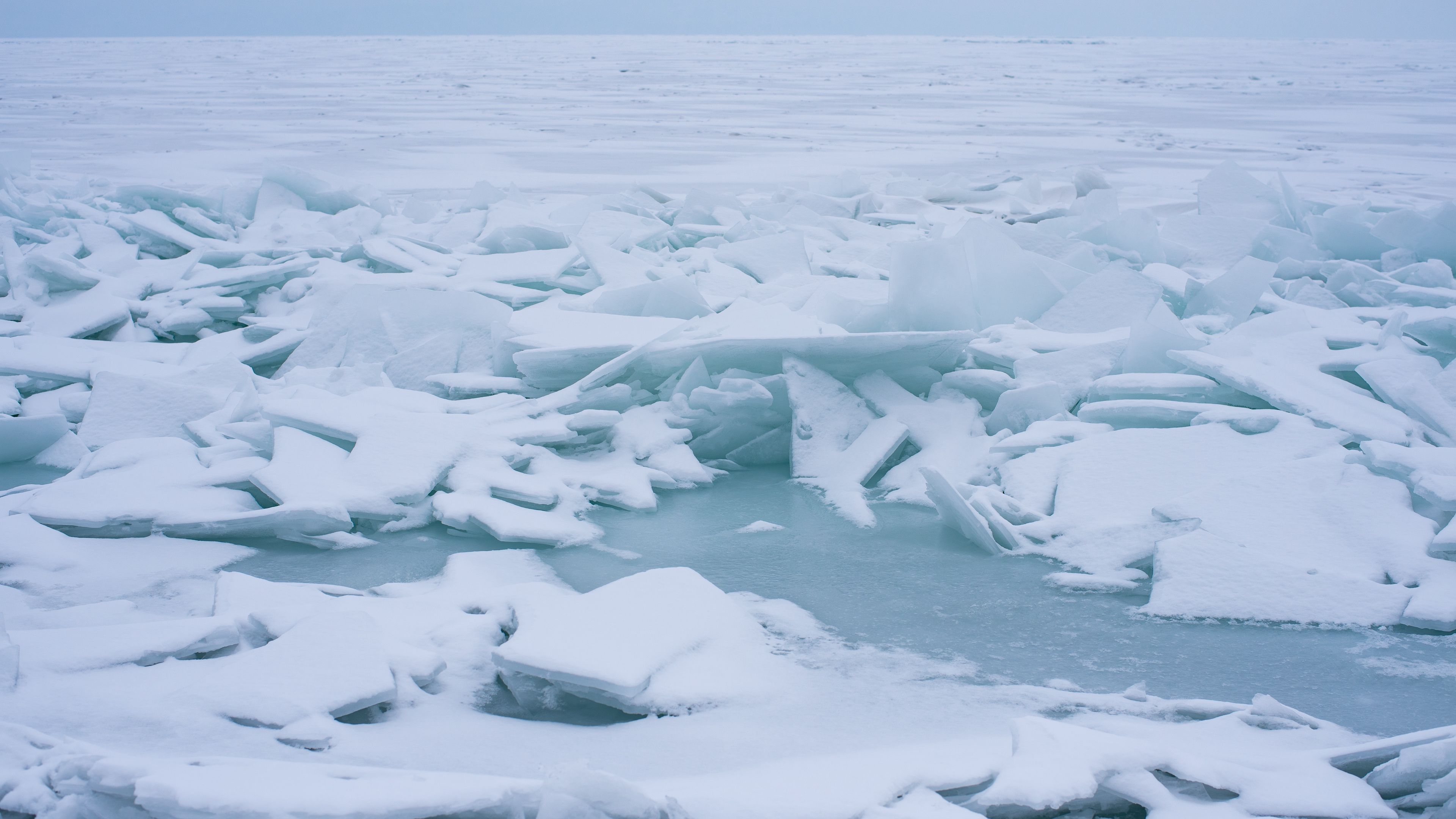 ice, frost, winter, lake, freeze, snow, pieces, 4k, HD Wallpaper