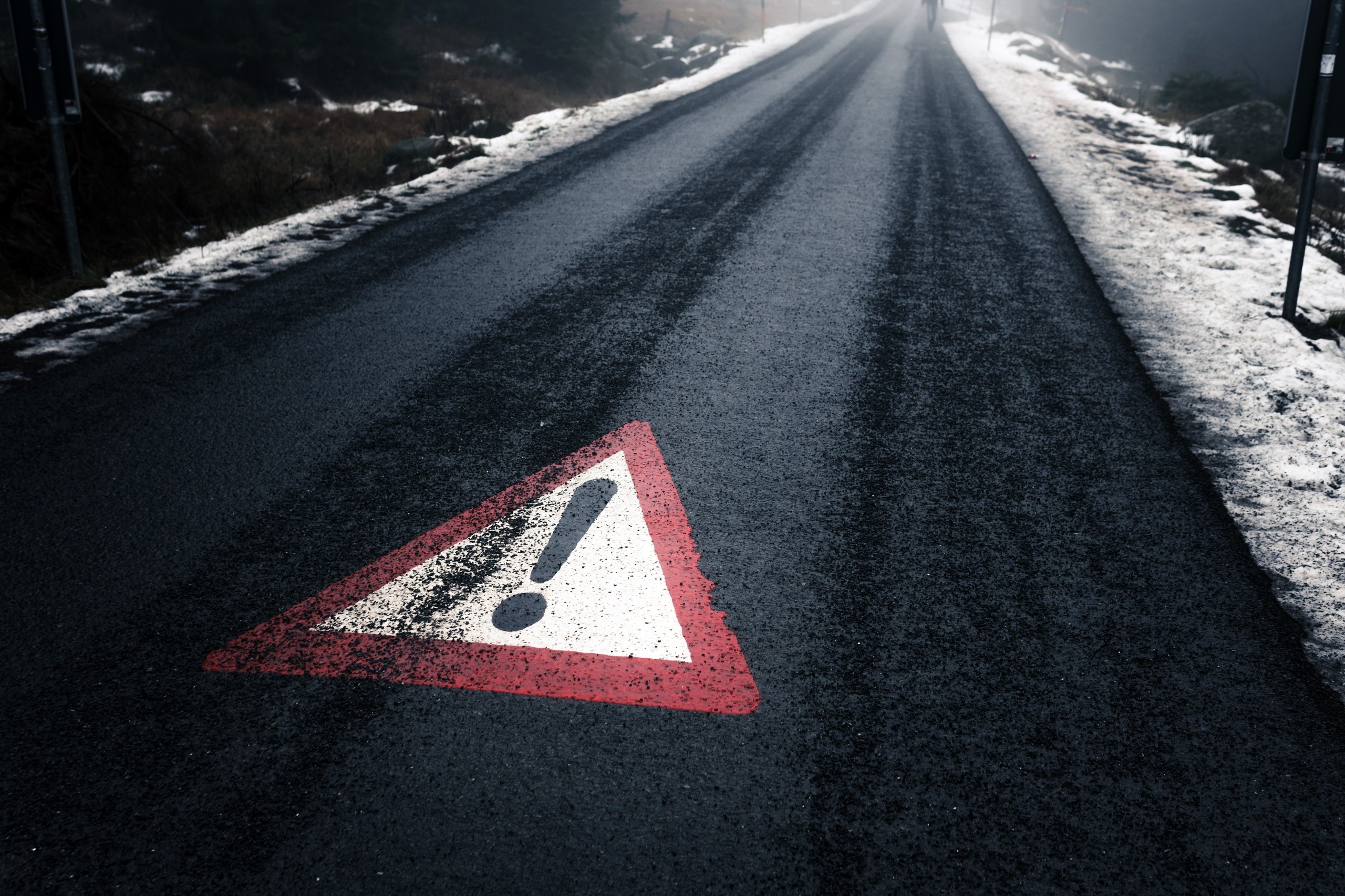 sign, road, asphalt, winter, HD Wallpaper