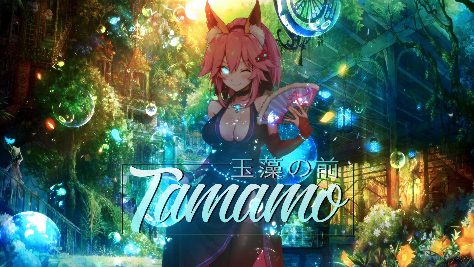 Tamamo no Mae (fate/grand order), Fate/Grand Order, Fate/Extra, anime girls, anime, colorful, animal ears, blue eyes, cleavage, HD Wallpaper