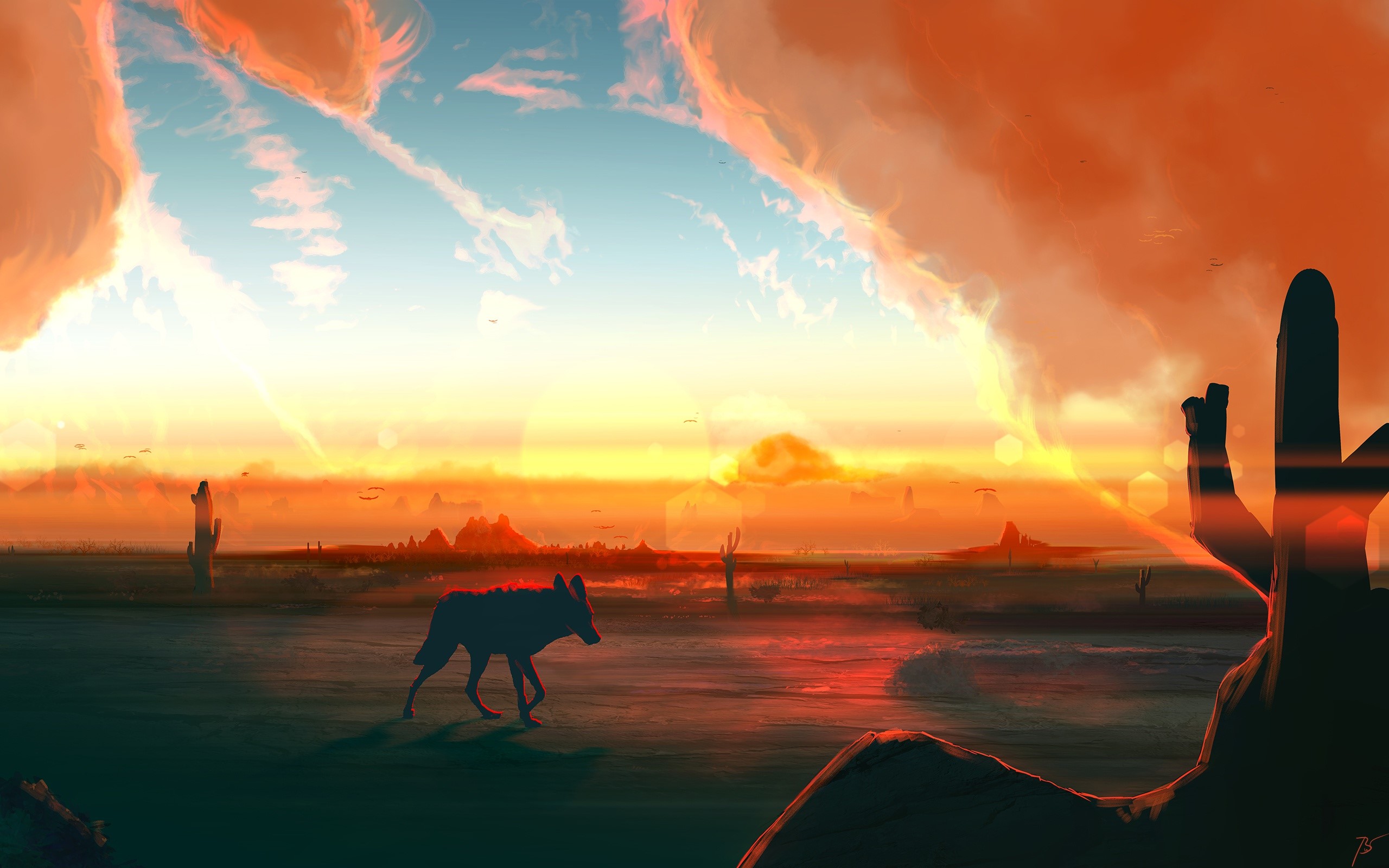 animals, nature, artwork, landscape, sky, JoeyJazz, HD Wallpaper