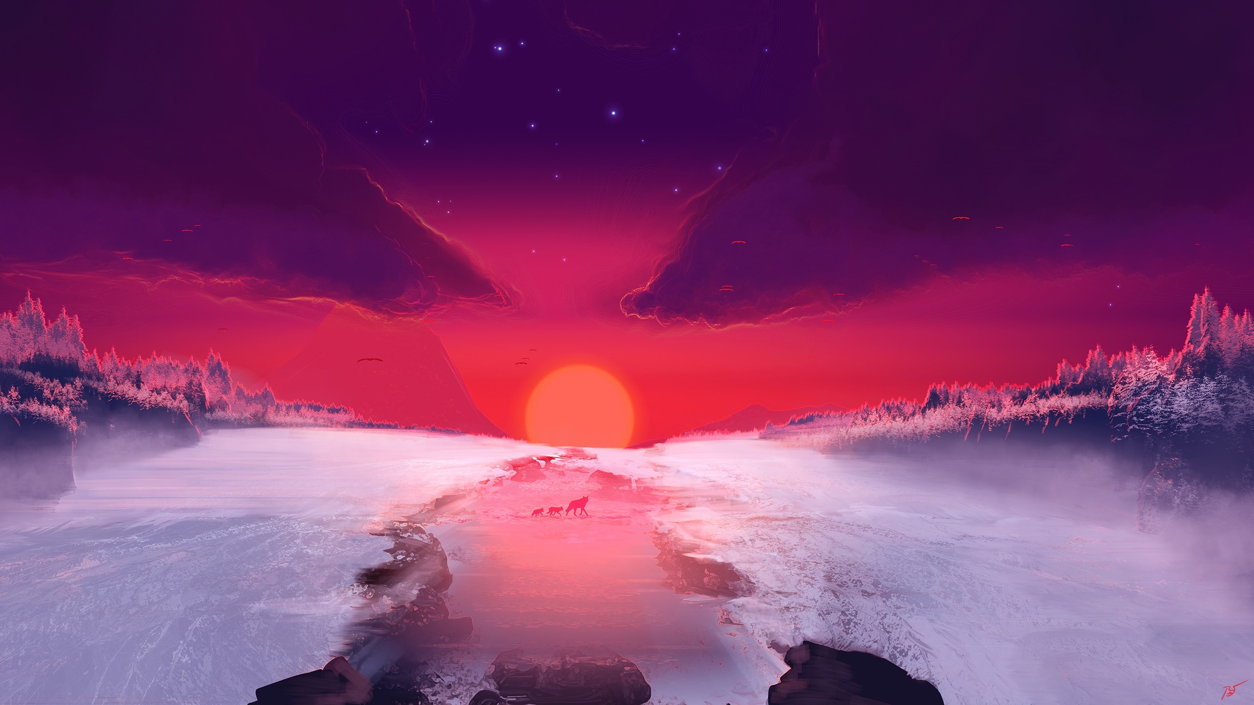 nature, sky, landscape, artwork, winter, ice, Sun, clouds, JoeyJazz, HD Wallpaper
