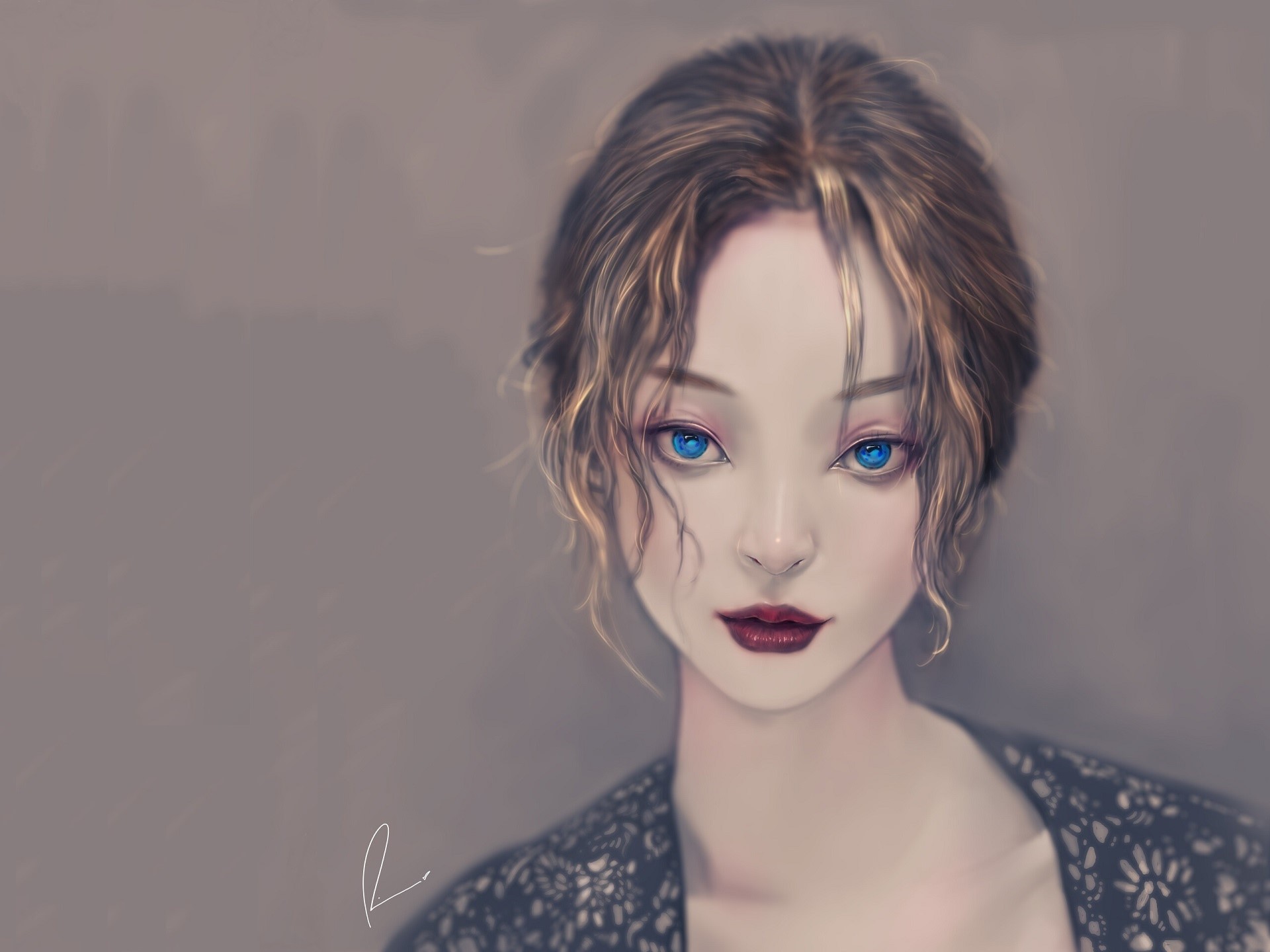 women, artwork, portrait, blue eyes, face, HD Wallpaper