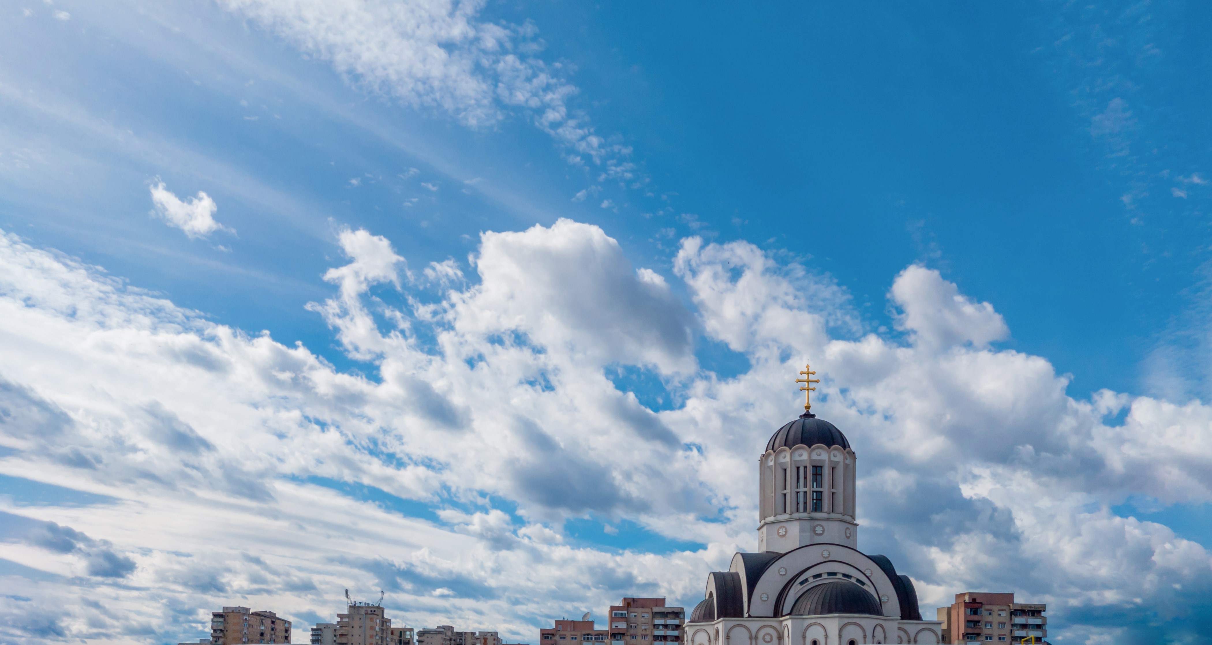 sky, clouds, cathedral, city, Romania, HD Wallpaper