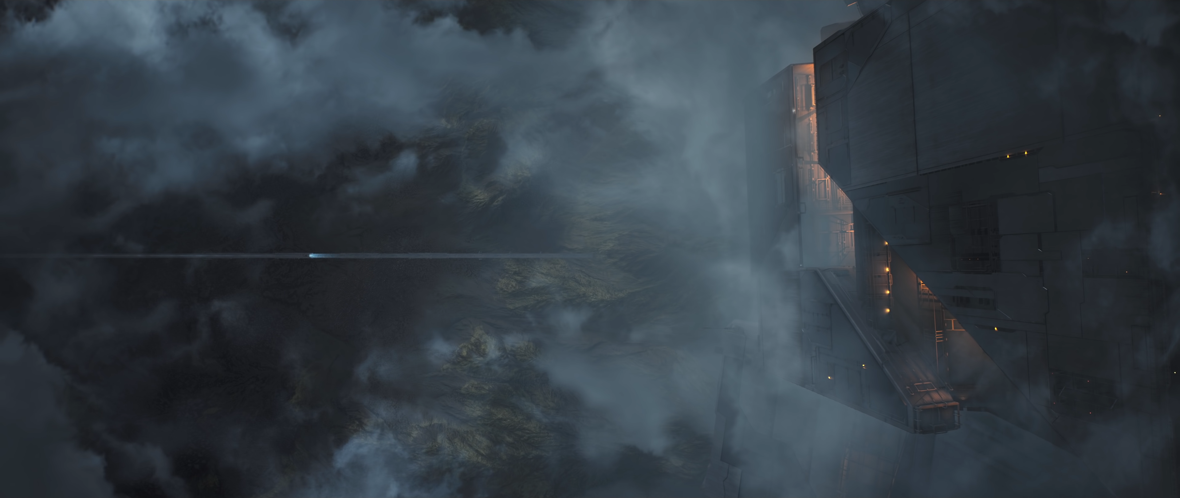 digital art, nature, landscape, building, clouds, mist, road, vehicle, lights, facade, HD Wallpaper