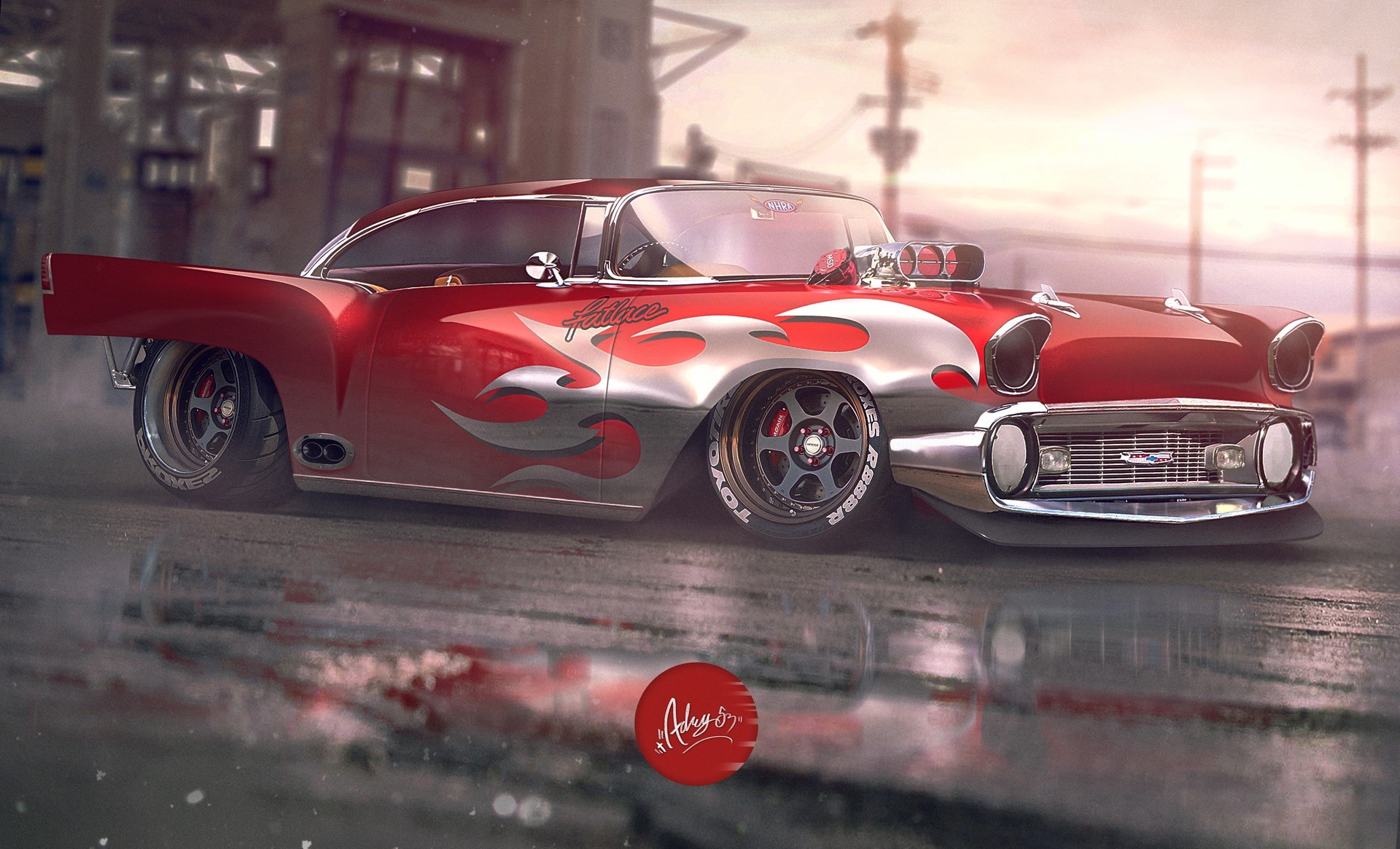 render, digital art, red cars, car, vehicle, HD Wallpaper