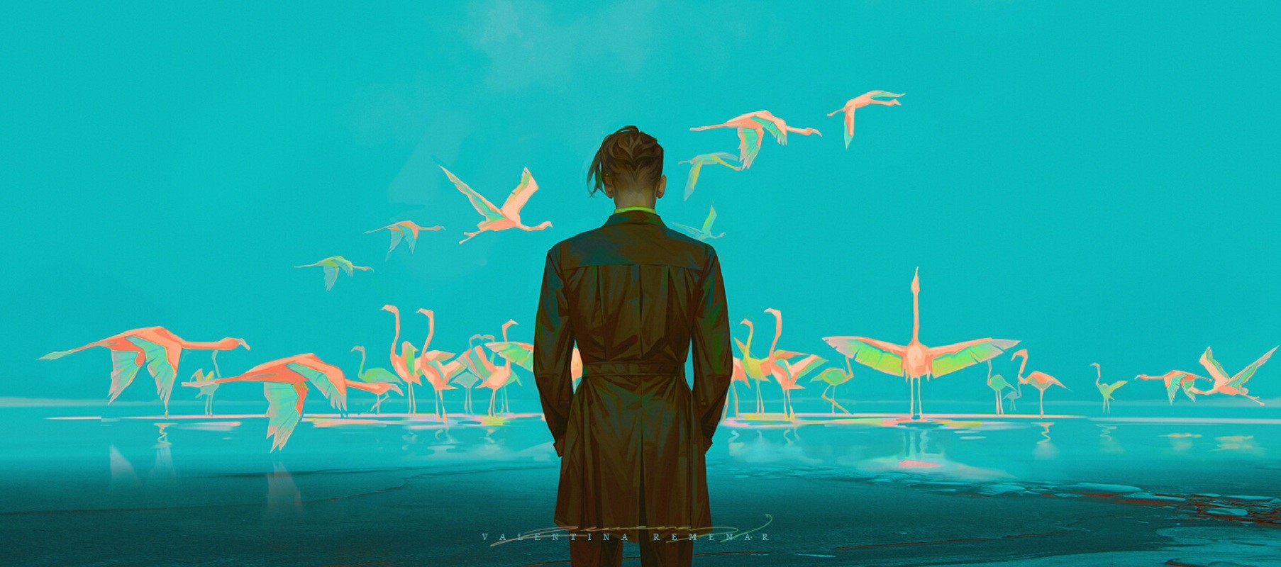 Valentina Remenar, artwork, men, digital, cyan, HD Wallpaper