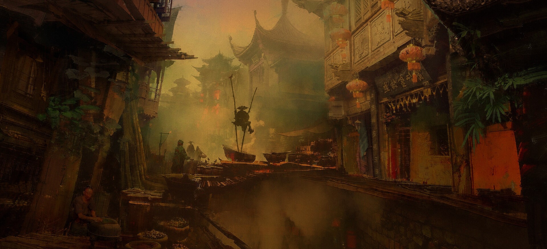 Asia, China, fantasy art, artwork, digital, Asian architecture, fantasy city, HD Wallpaper