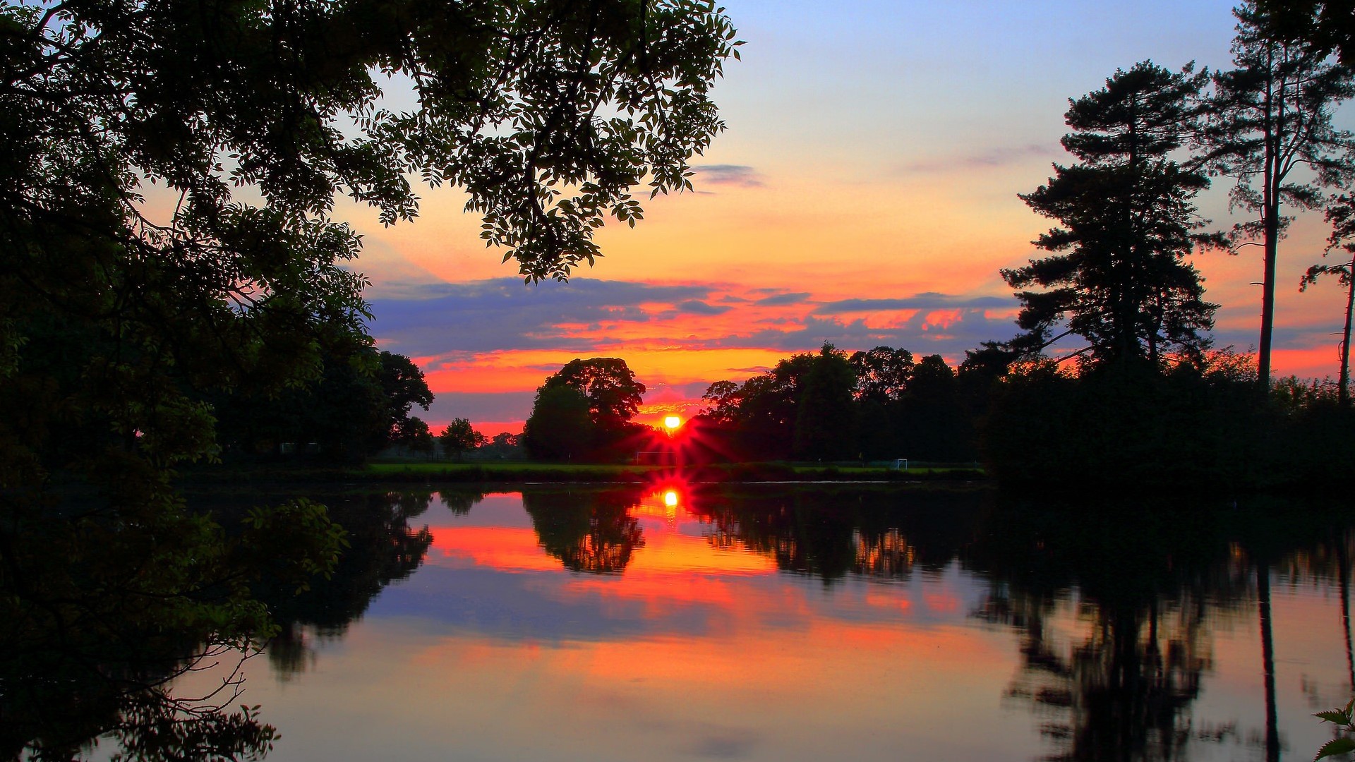 nature, sunset, reflection, lake, HD Wallpaper