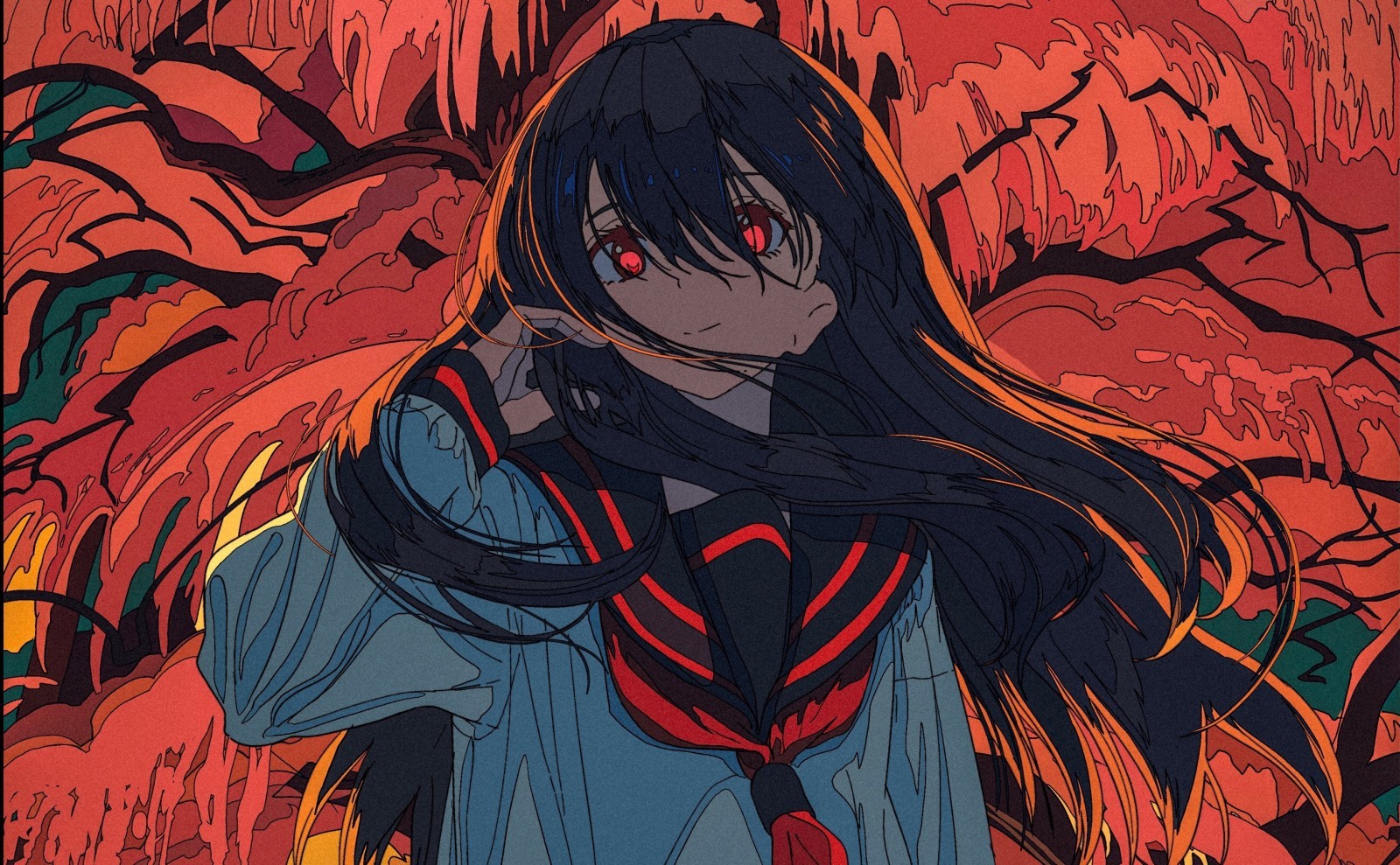 red eyes, anime, anime girls, long hair, HD Wallpaper