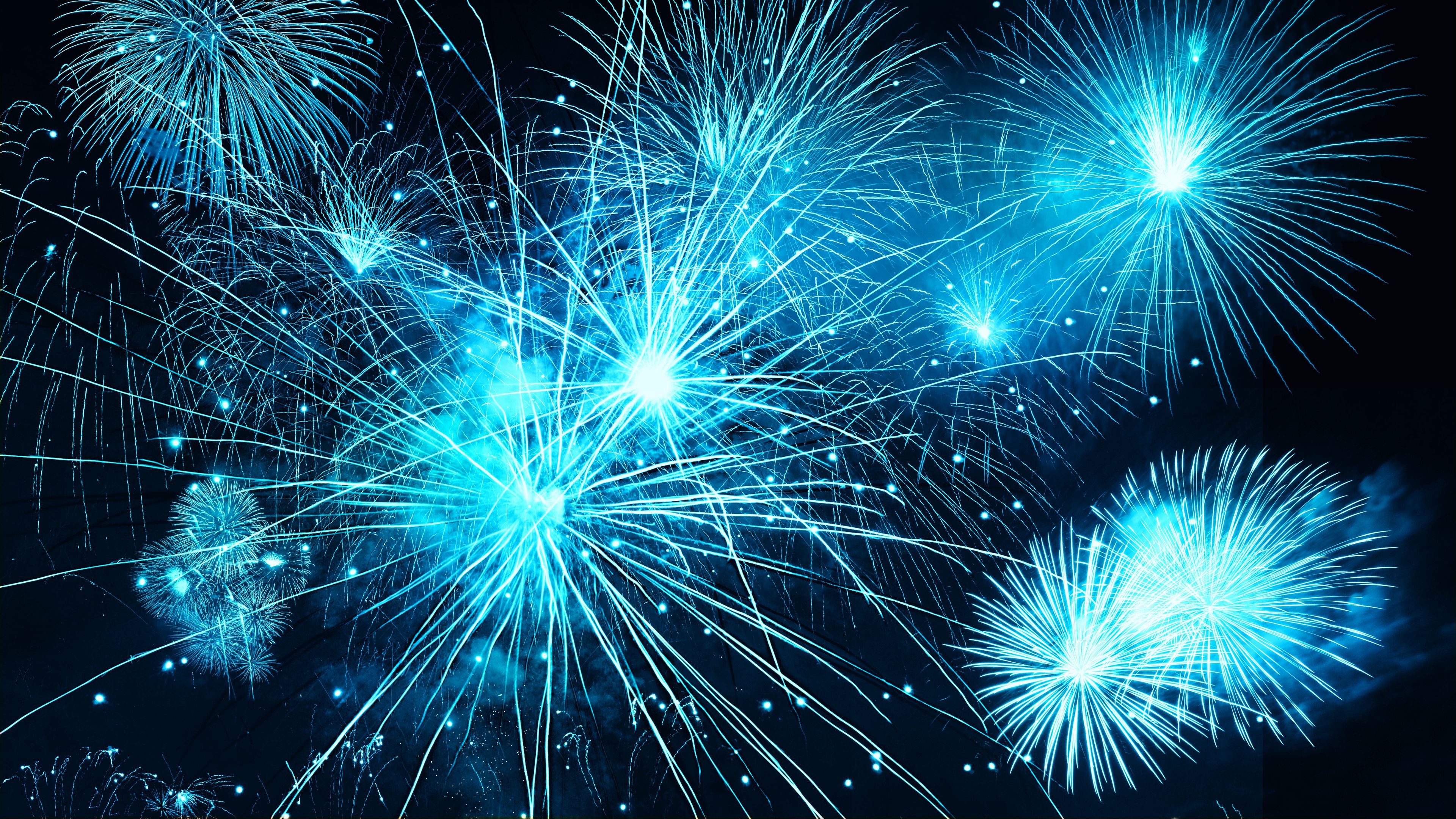 fireworks, sky, flash, holiday, blue, sparks, bright, 4k, HD Wallpaper