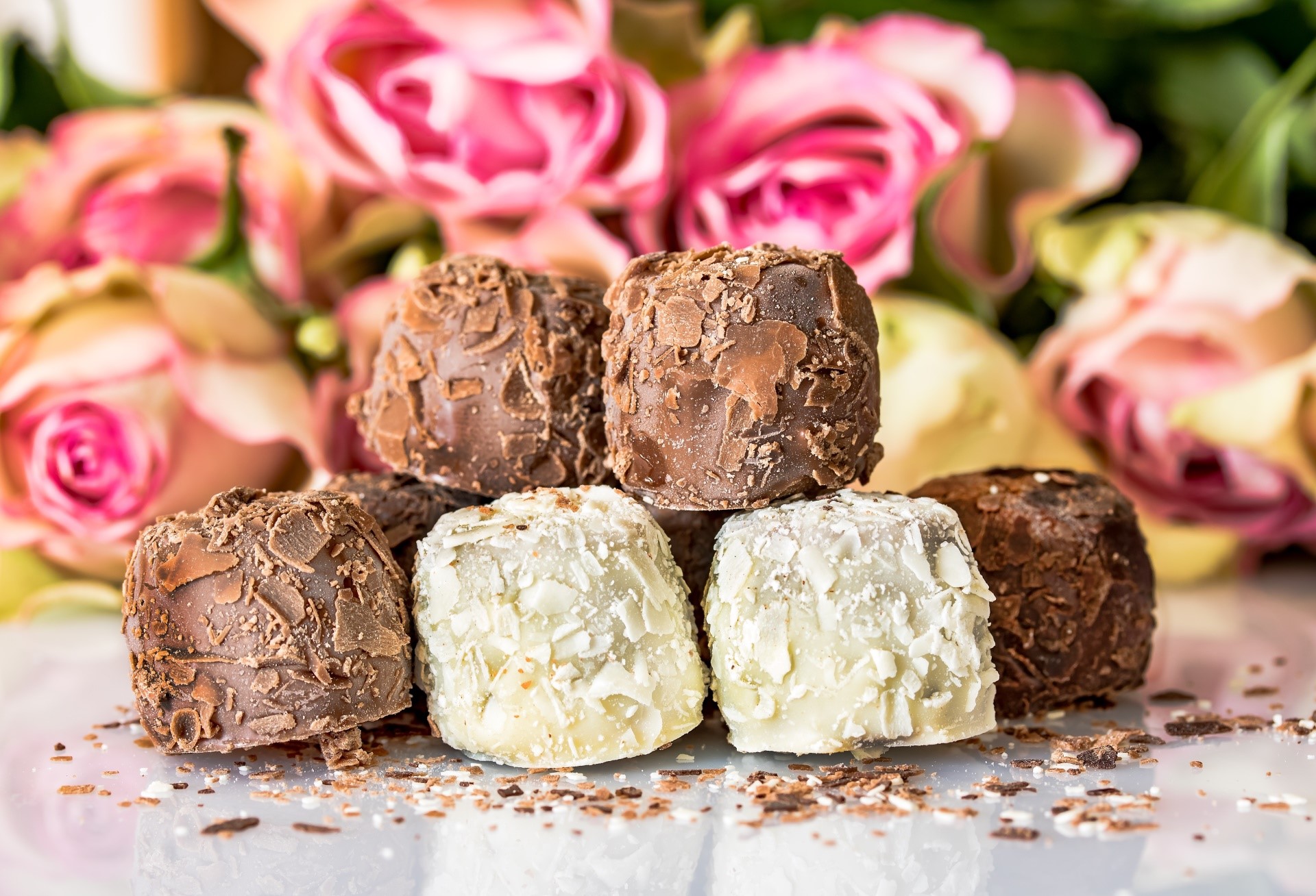 food, flowers, sweets, chocolate, HD Wallpaper