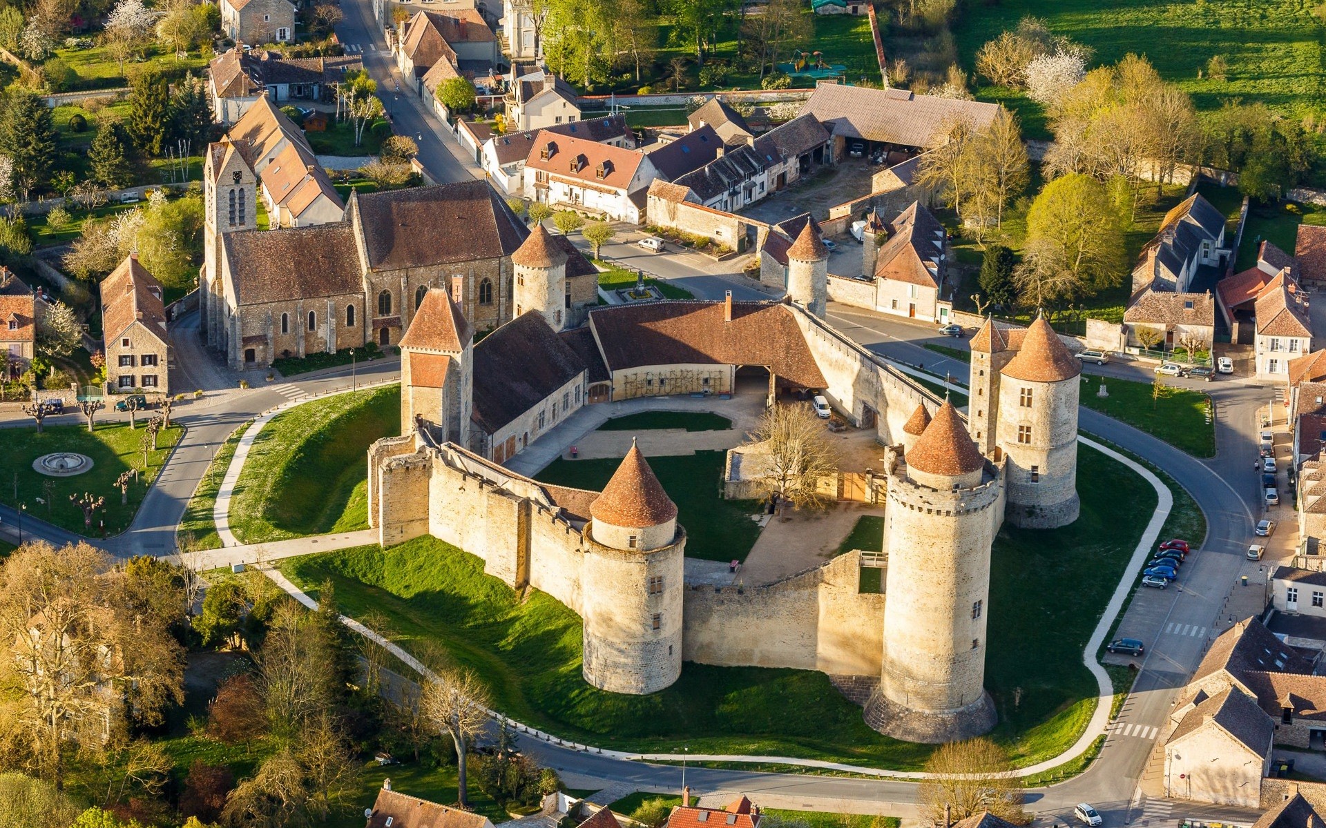 aerial view, street, trees, building, castle, Croatia, grass, HD Wallpaper