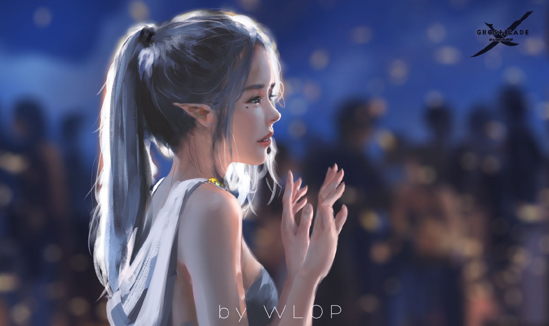 WLOP, hands, dark hair, HD Wallpaper