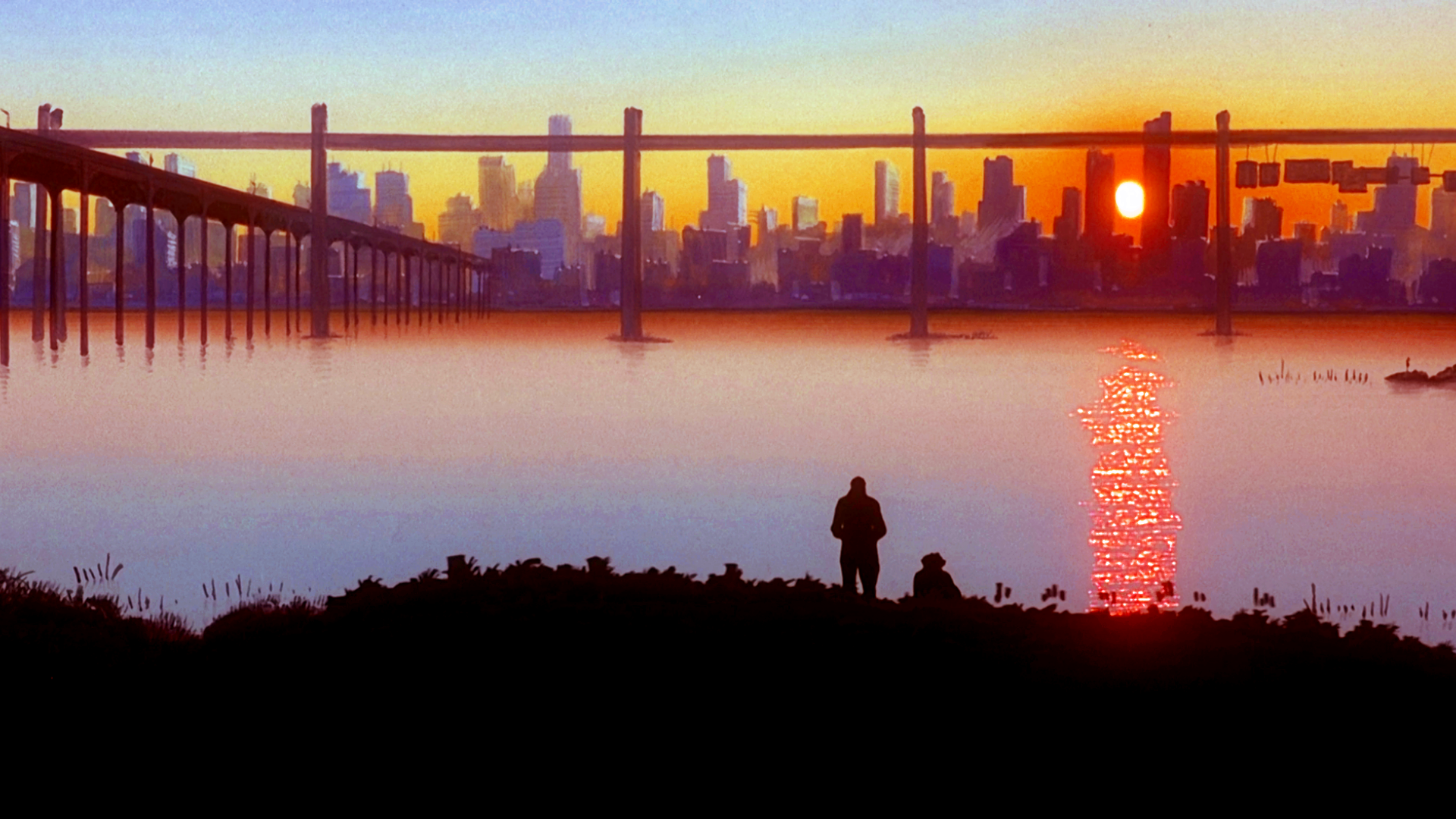 Cowboy Bebop, anime, cityscape, sunlight, water, dark, HD Wallpaper