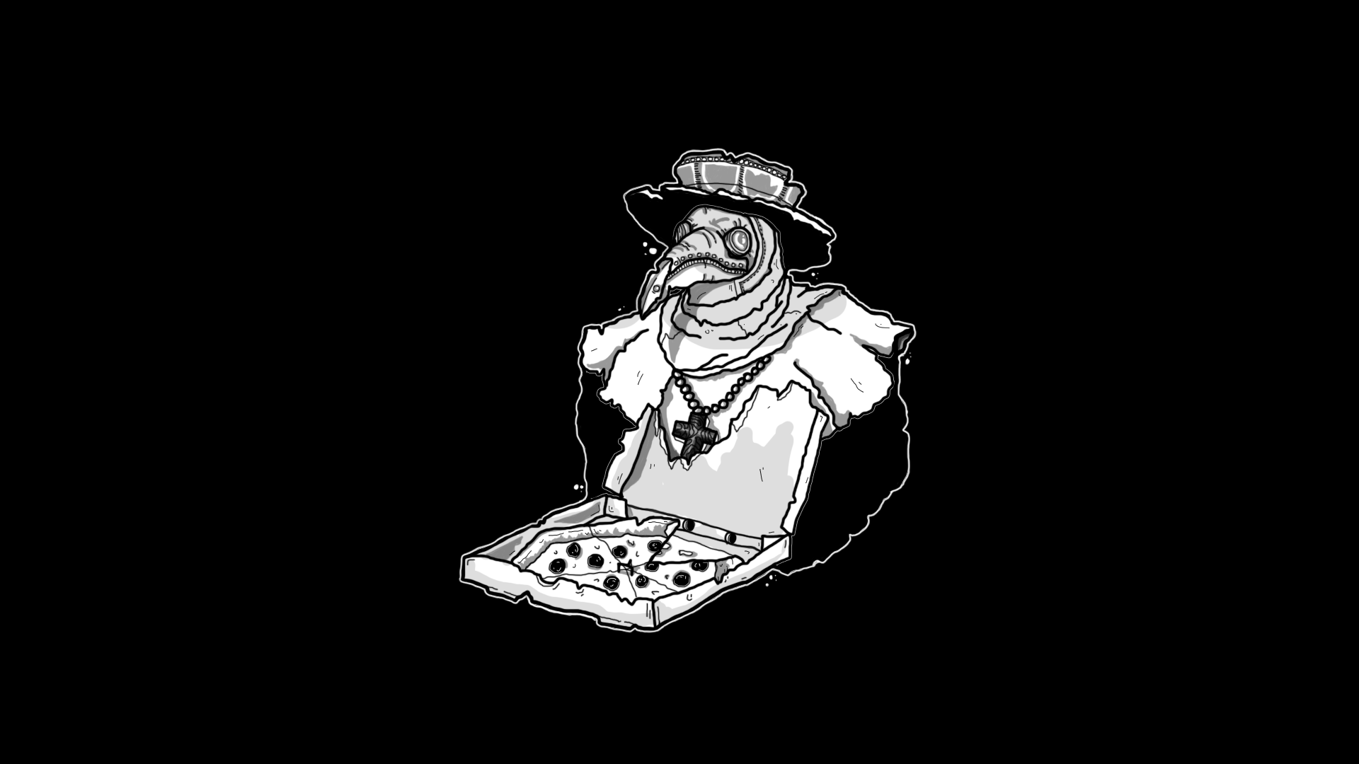 pizza, black, Plague, Darkest Dungeon, monochrome, HD Wallpaper