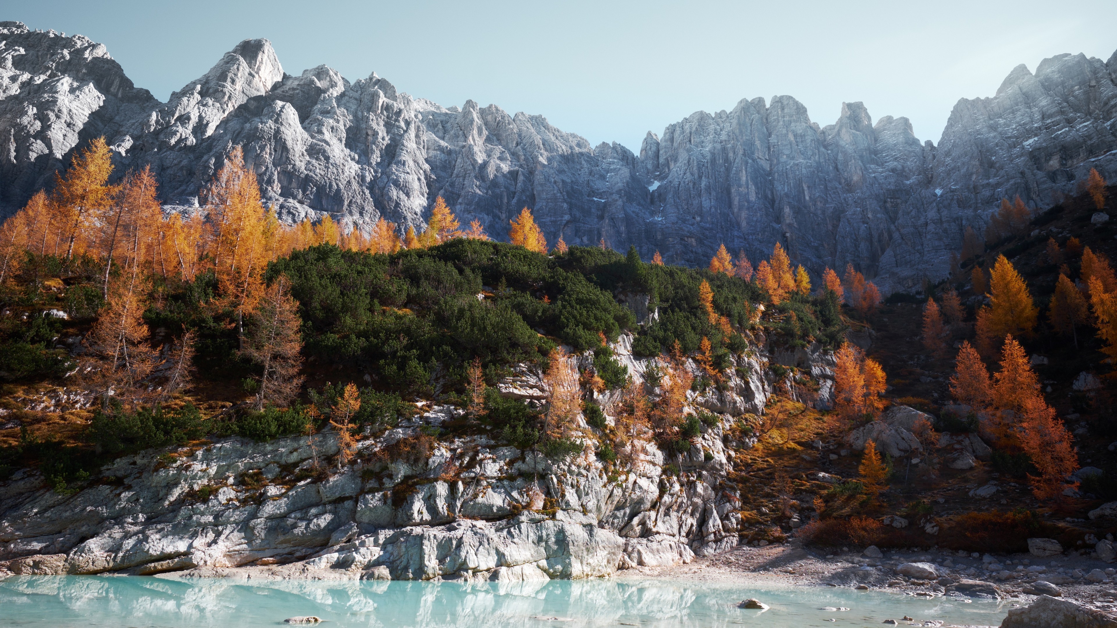 mountains, forest, lake, Italy, sky, trees, HD Wallpaper