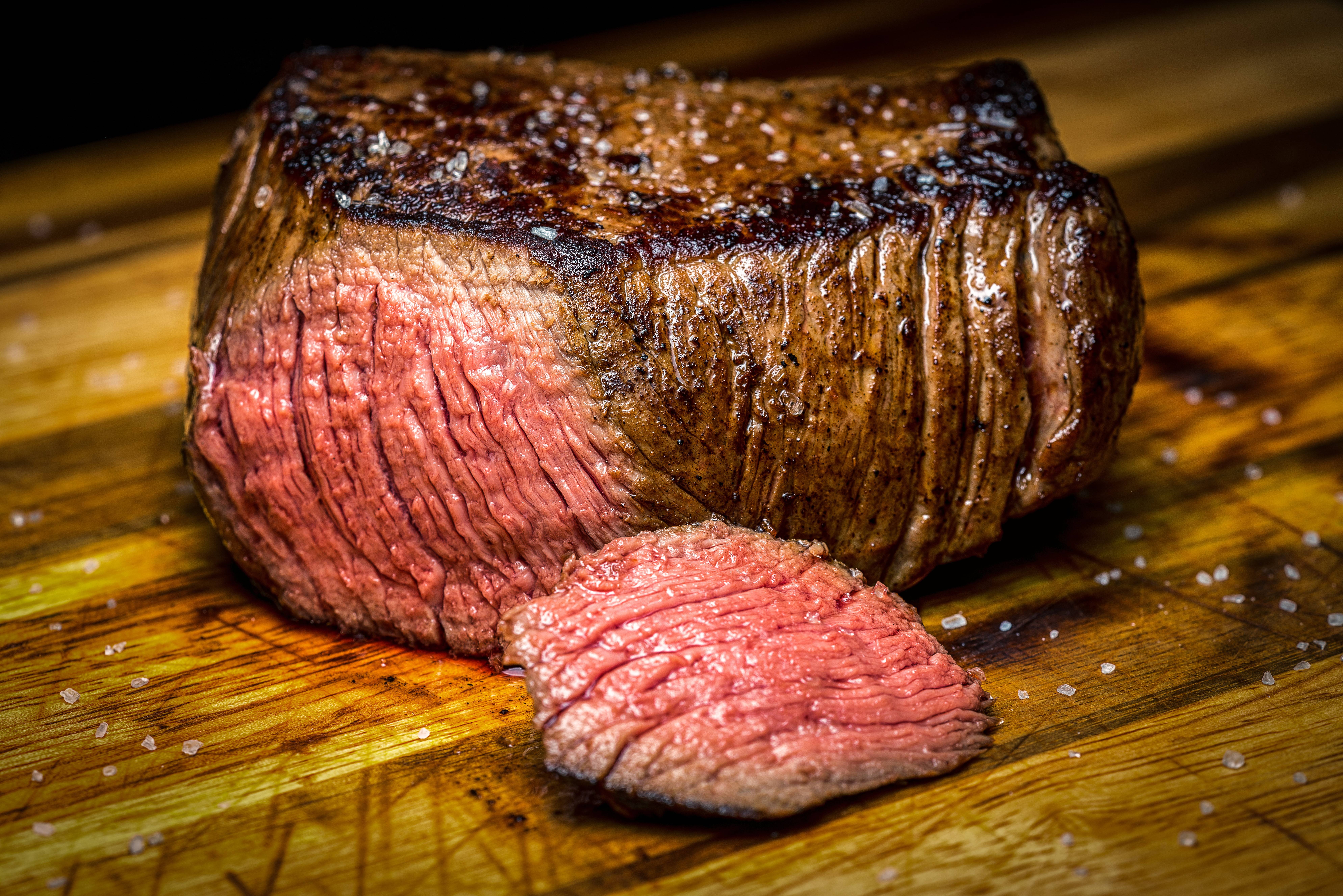 meat, food, closeup, steak, depth of field, flesh, salt, wooden surface, cutting board, HD Wallpaper