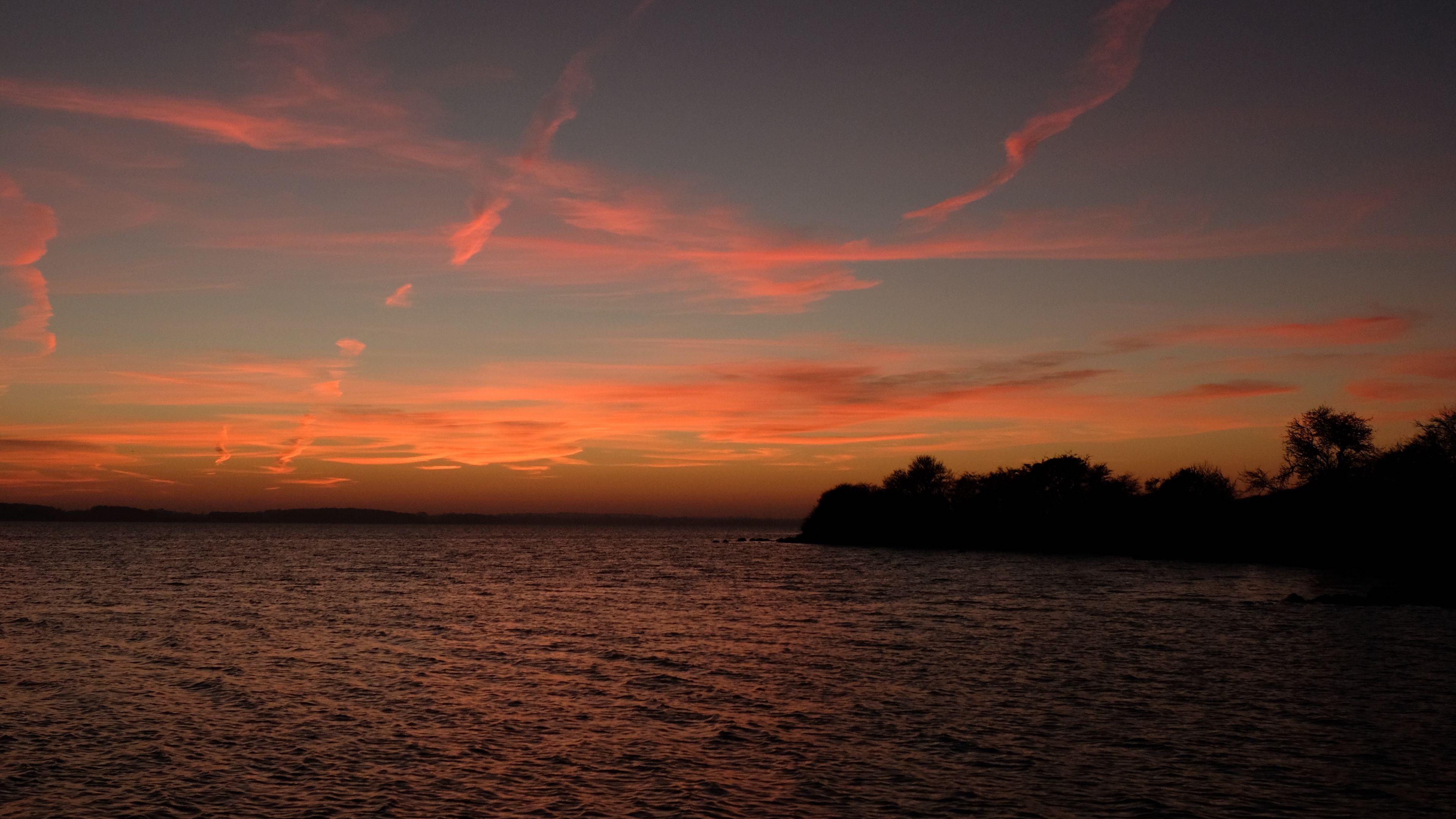sea, horizon, sunset, night, ripples, 4k, HD Wallpaper