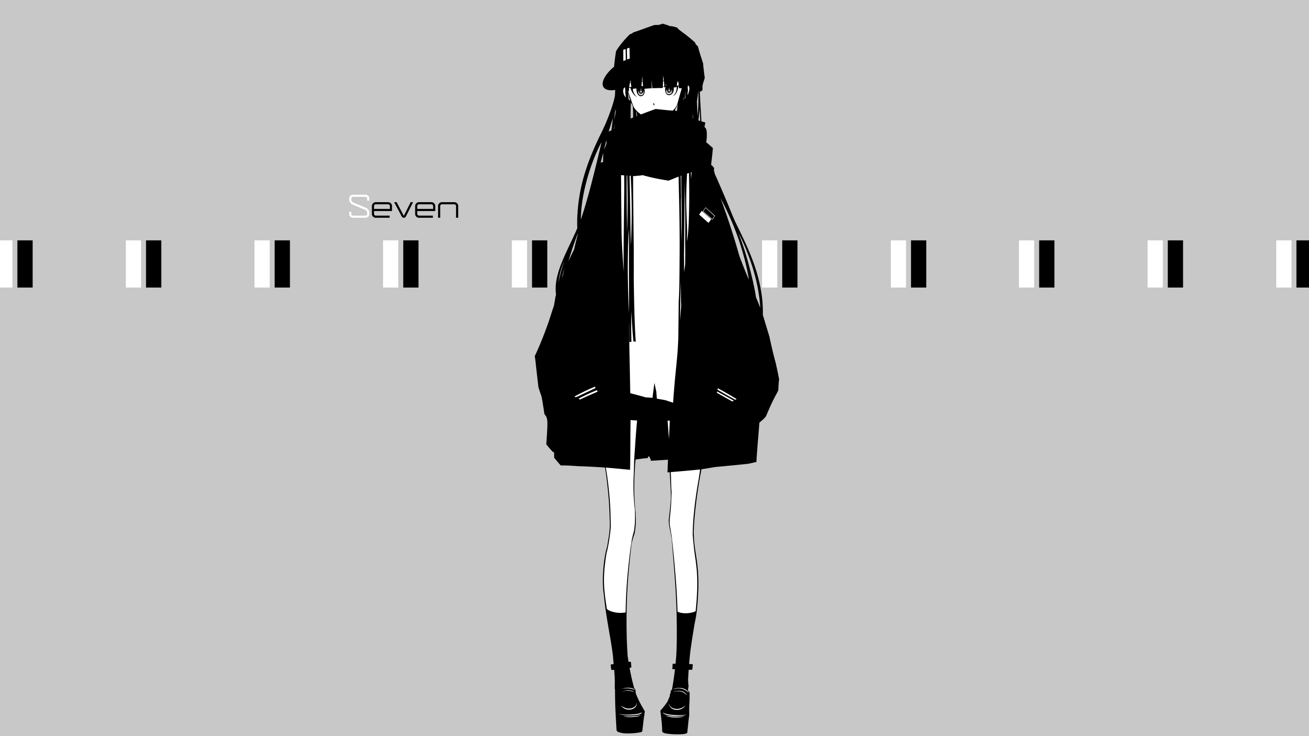 anime girls, original characters, simple background, hat, jacket, skirt, scarf, long hair, HD Wallpaper