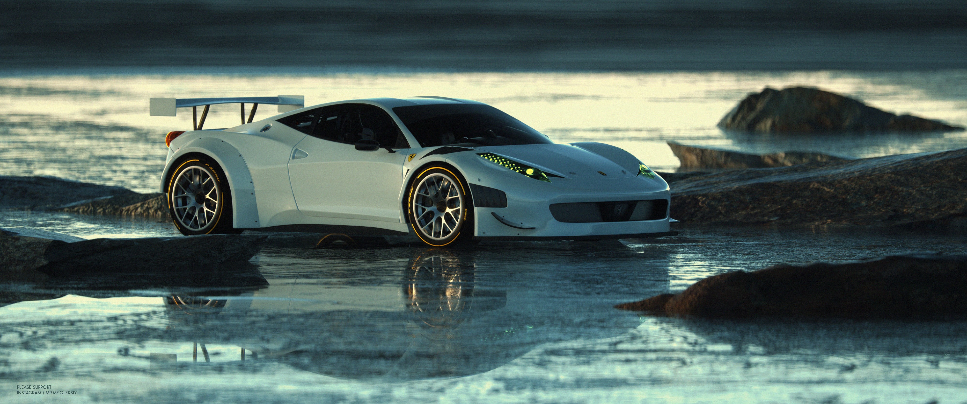 car, landscape, render, Octane, OctaneRender, 3d design, Cinema 4D, vehicle, HD Wallpaper