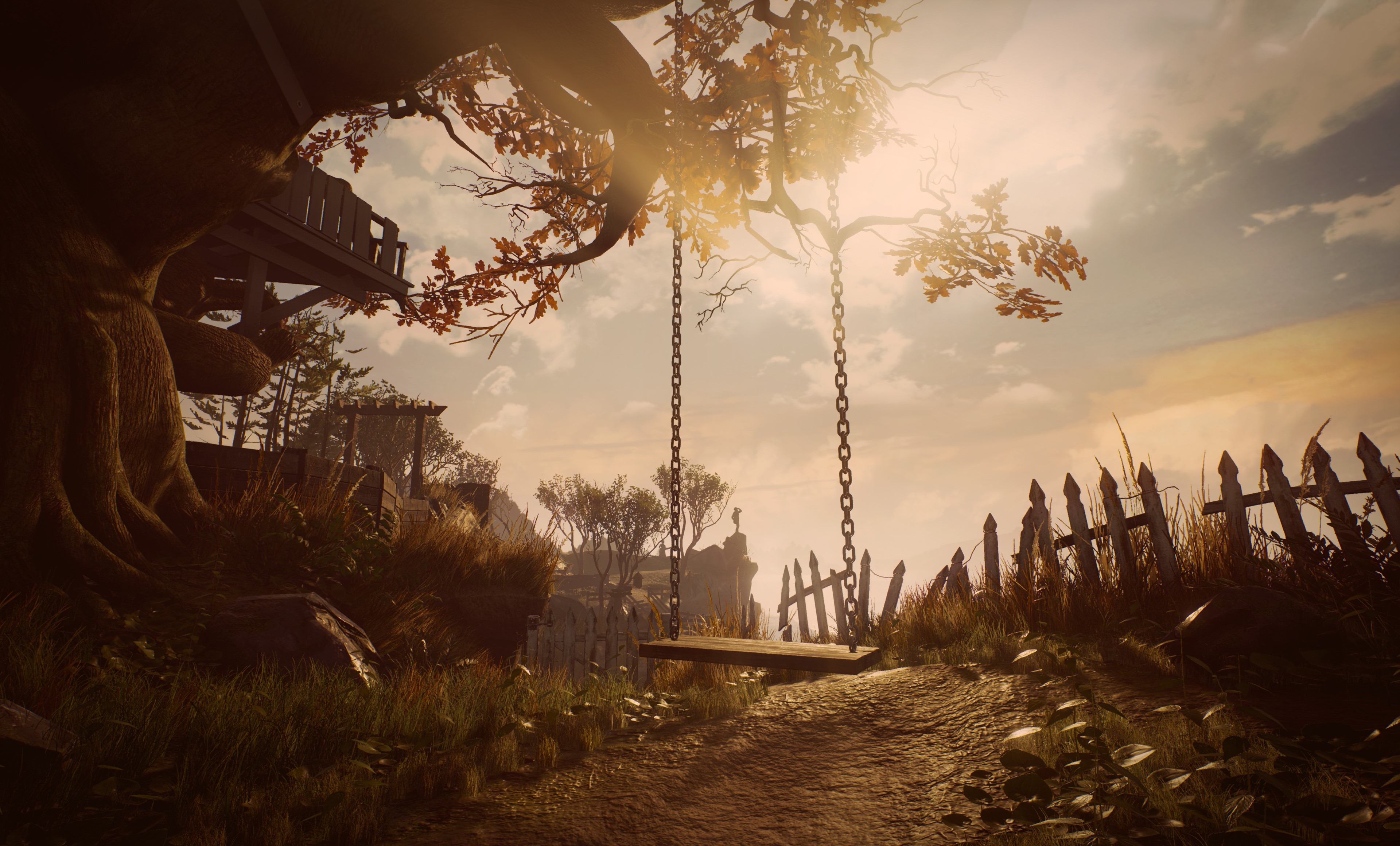 video game art, video games, trees, swing, sky, HD Wallpaper
