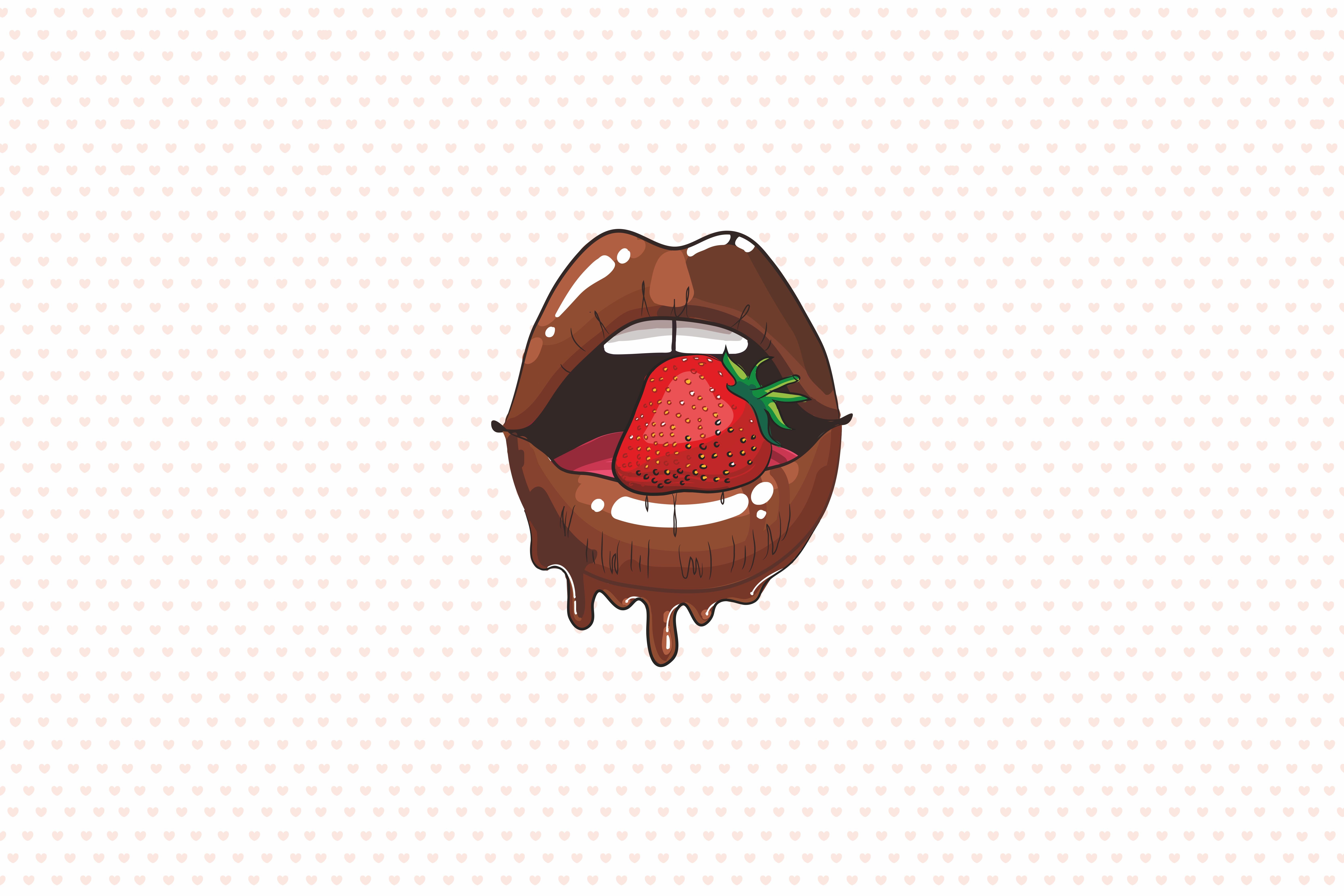 mouth, simple background, white background, strawberries, fruit, chocolate, lips, Heart (Design), HD Wallpaper