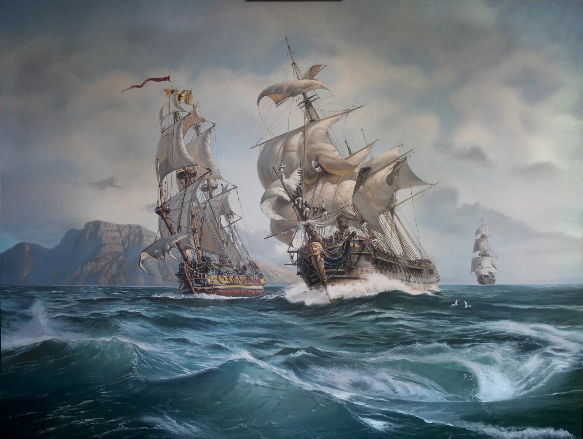 artwork, sea, sailing ship, history, HD Wallpaper