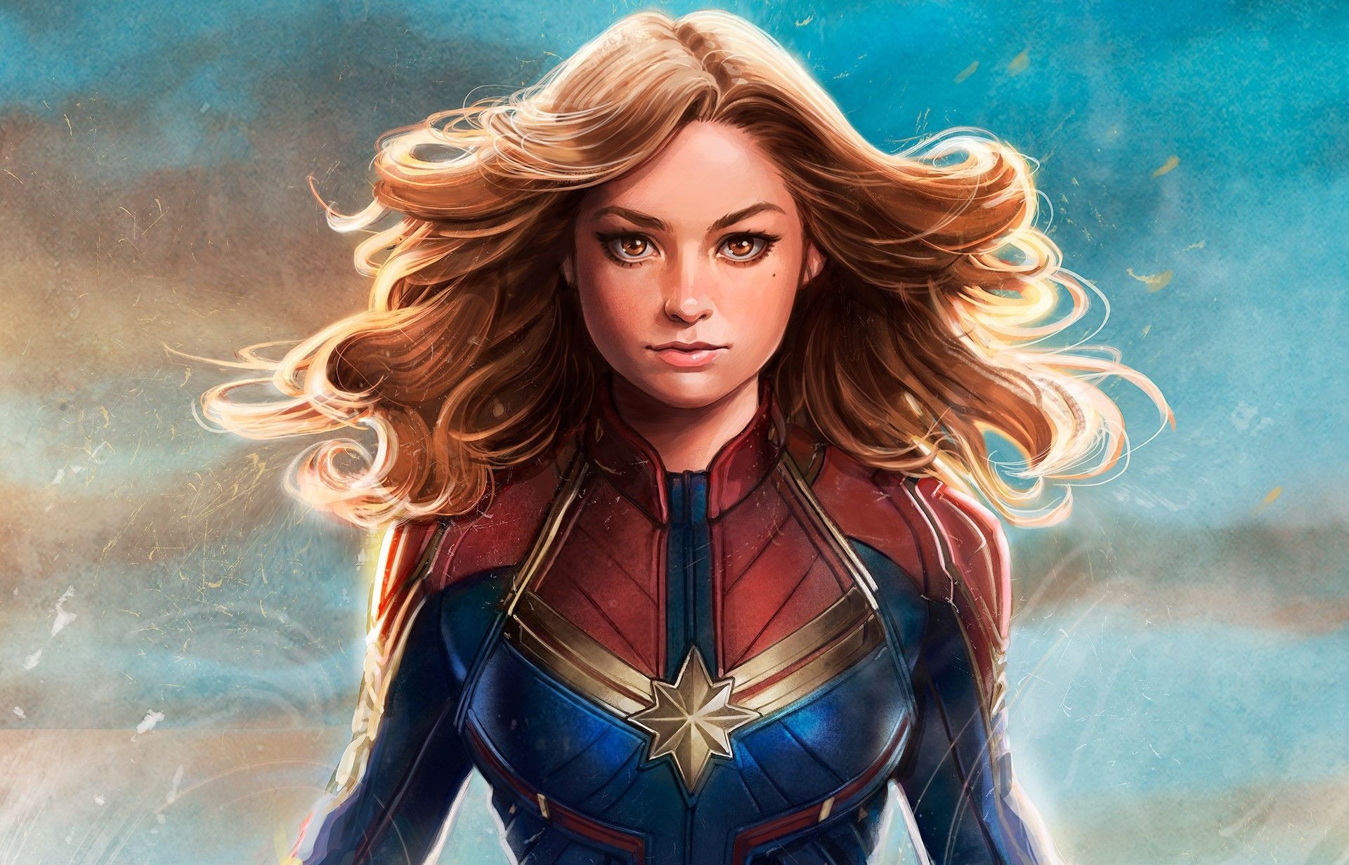 superheroines, fantasy girl, fantasy art, fan art, artwork, Captain Marvel, frontal view, HD Wallpaper