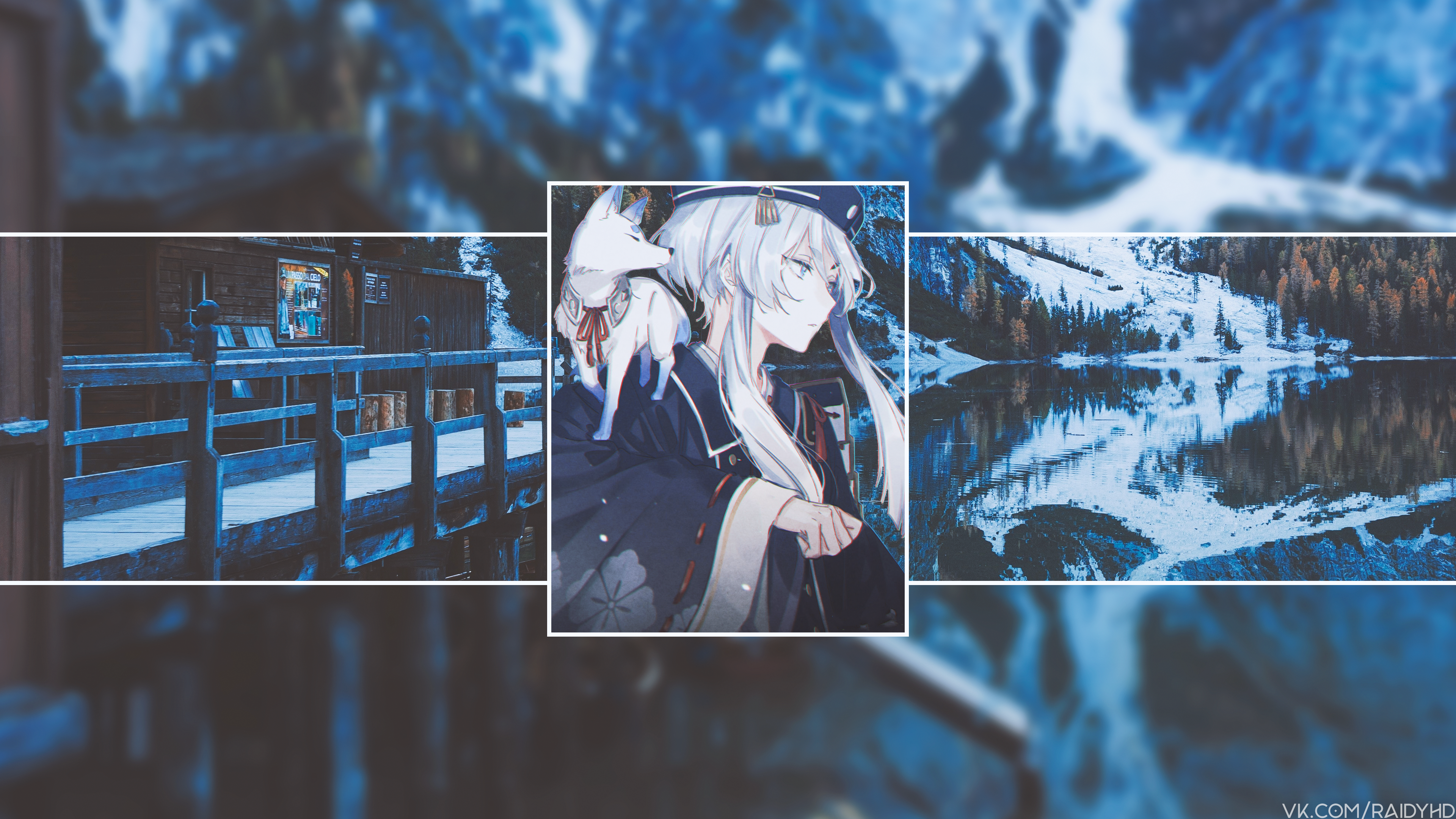 anime girls, anime, picture-in-picture, snow, HD Wallpaper