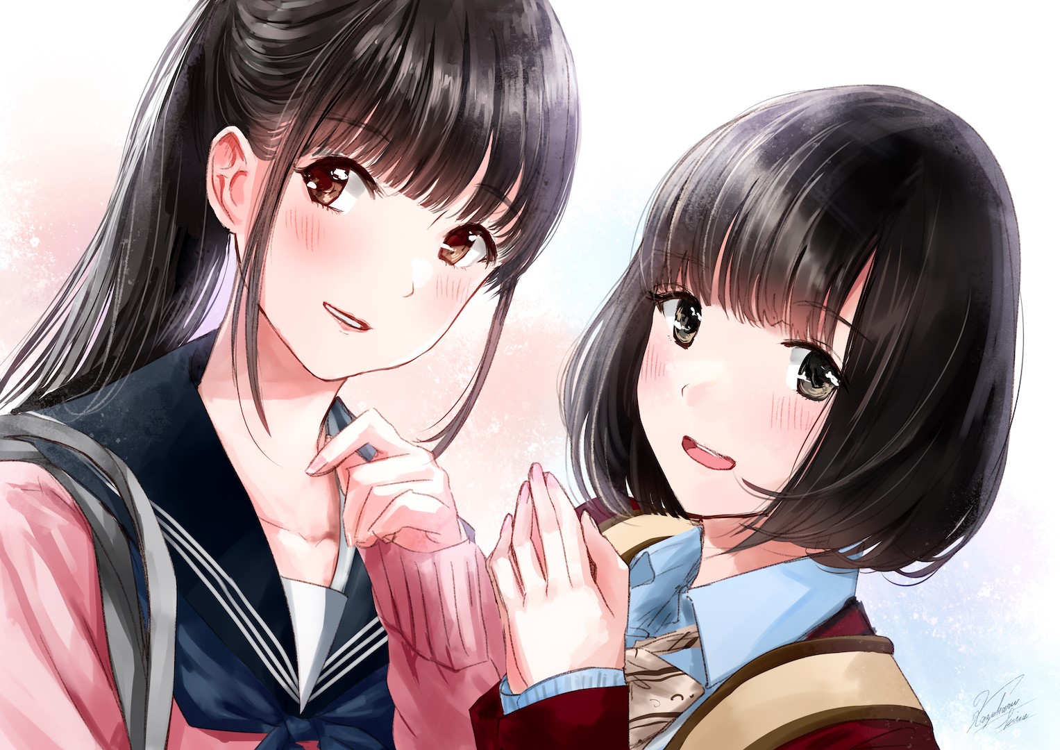 anime girls, anime, simple background, original characters, kazuharukina, HD Wallpaper