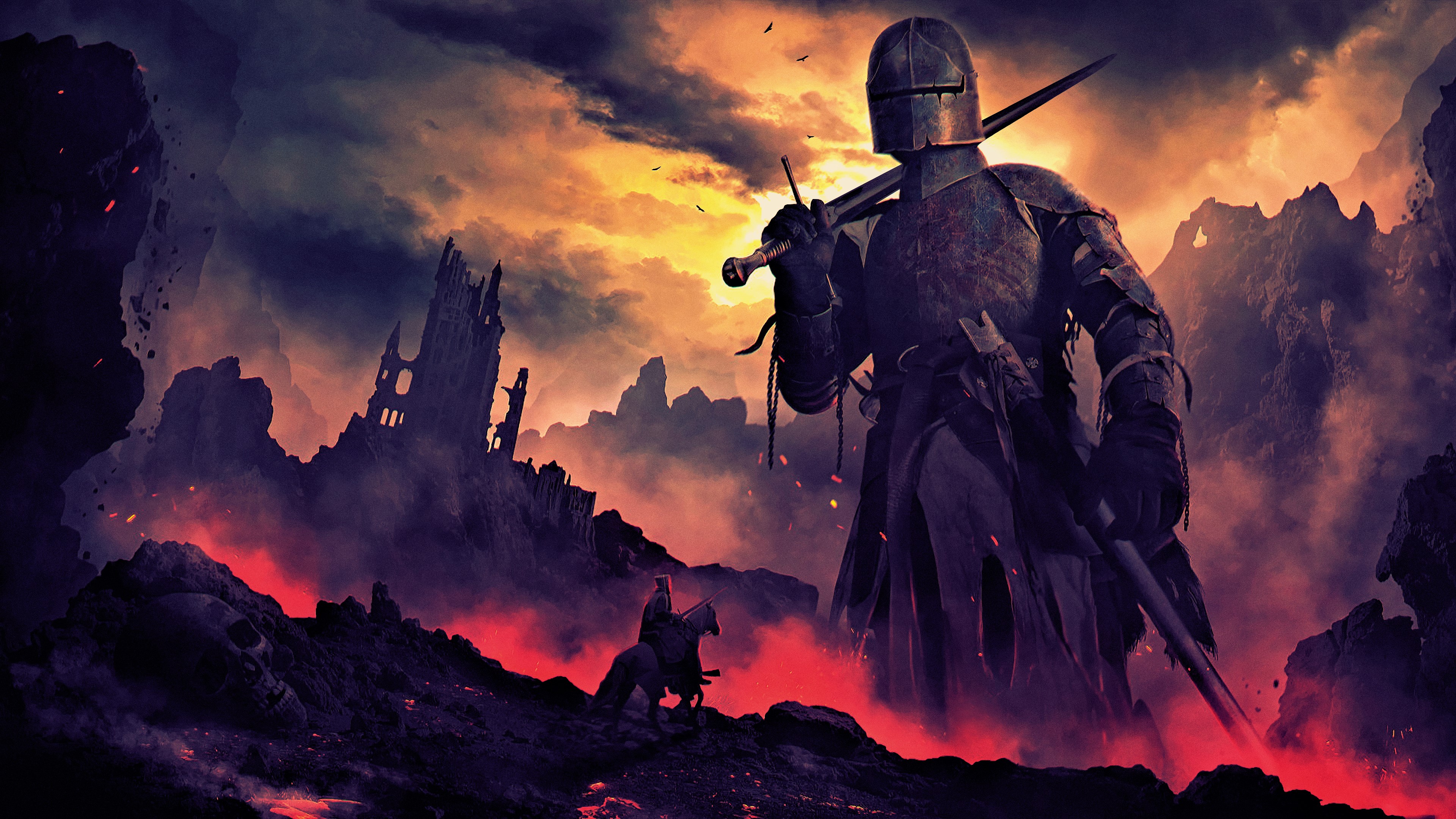 fantasy art, fan art, artwork, digital art, concept art, creature, warrior, fire, giant, knight, HD Wallpaper
