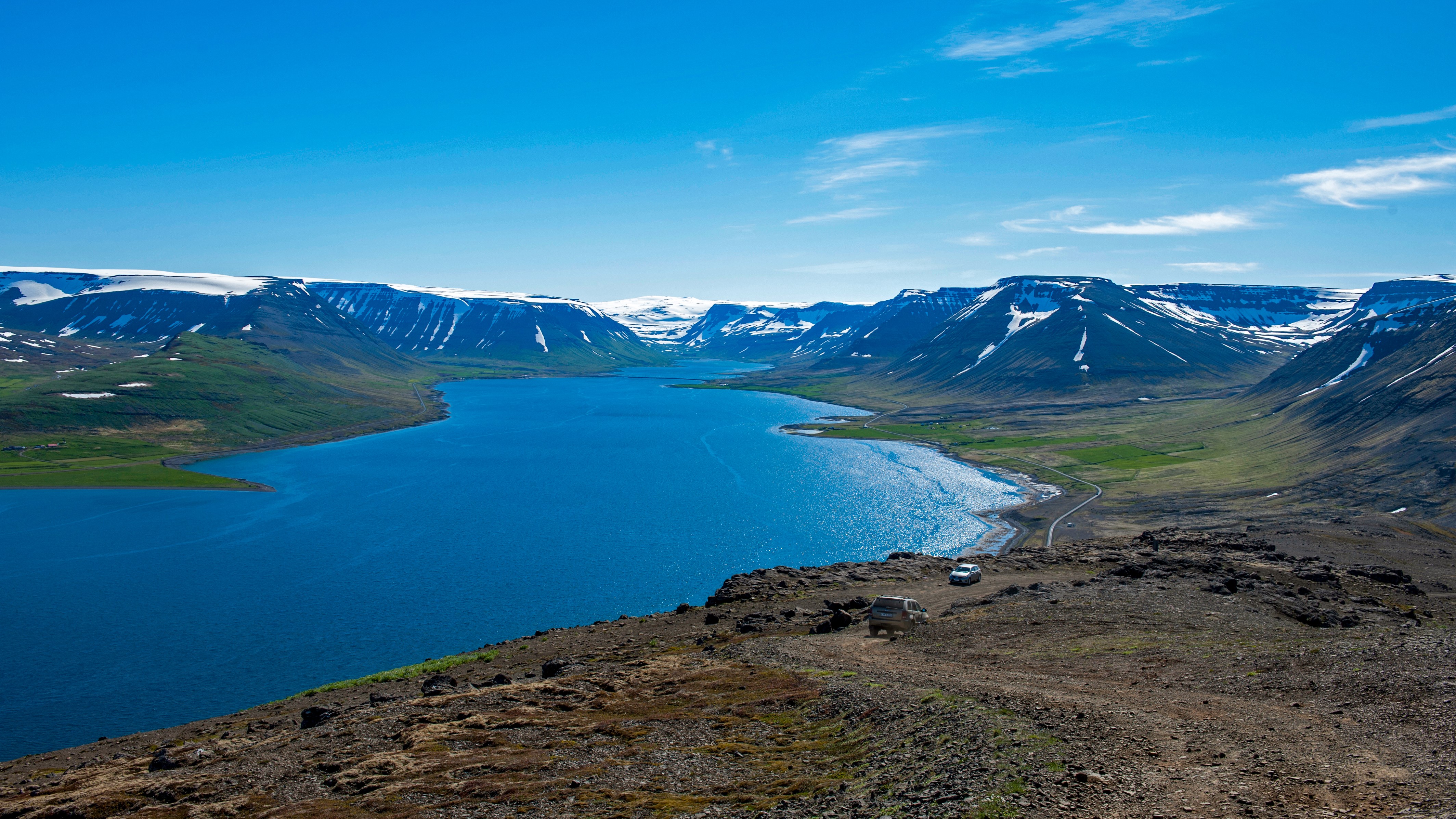 Iceland, river, mountains, clear sky, landscape, HD Wallpaper