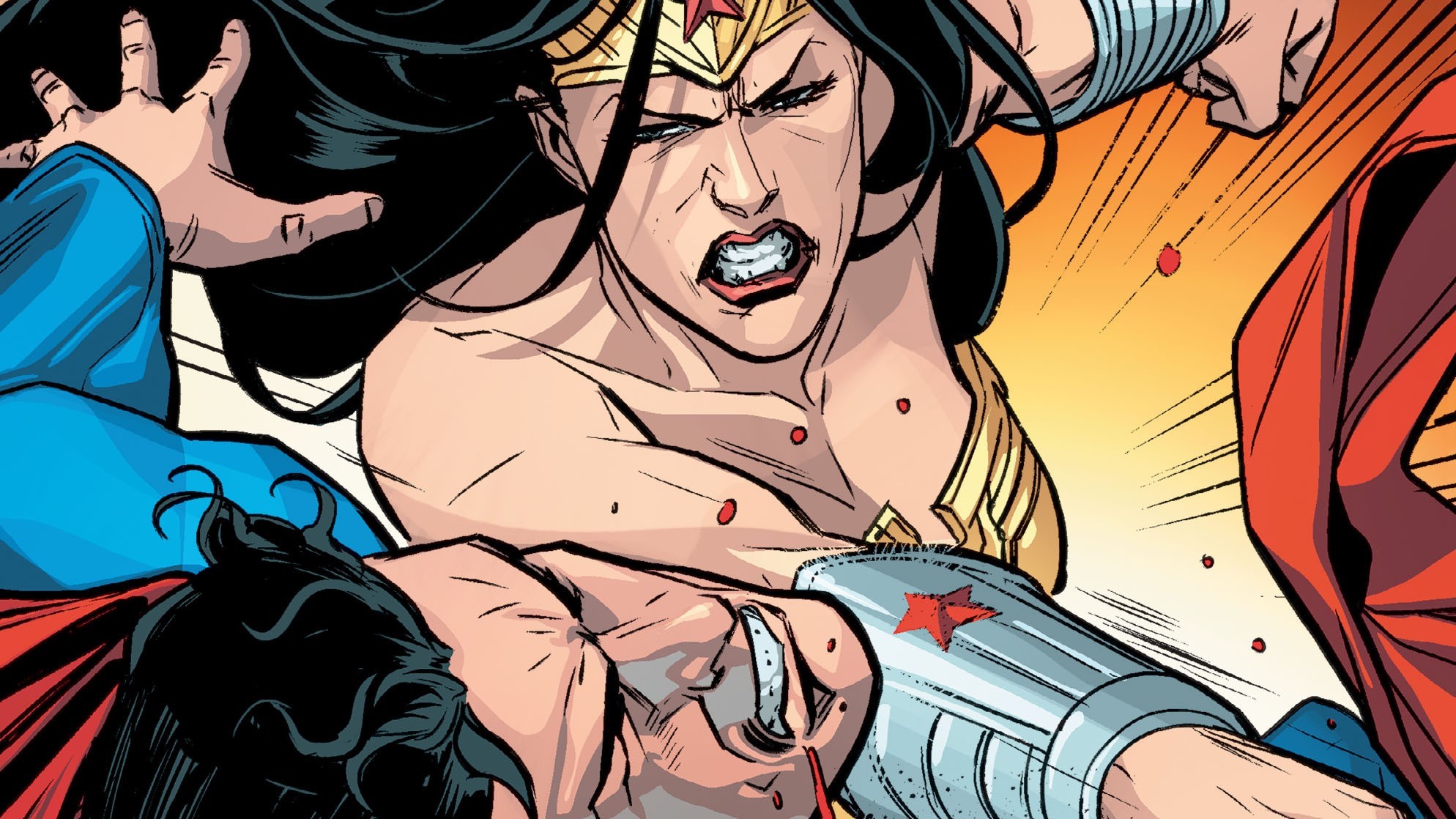Injustice 2, DC Comics, DC Universe, Wonder Woman, Superman, Heroes & Generals, fighting, comic art, HD Wallpaper