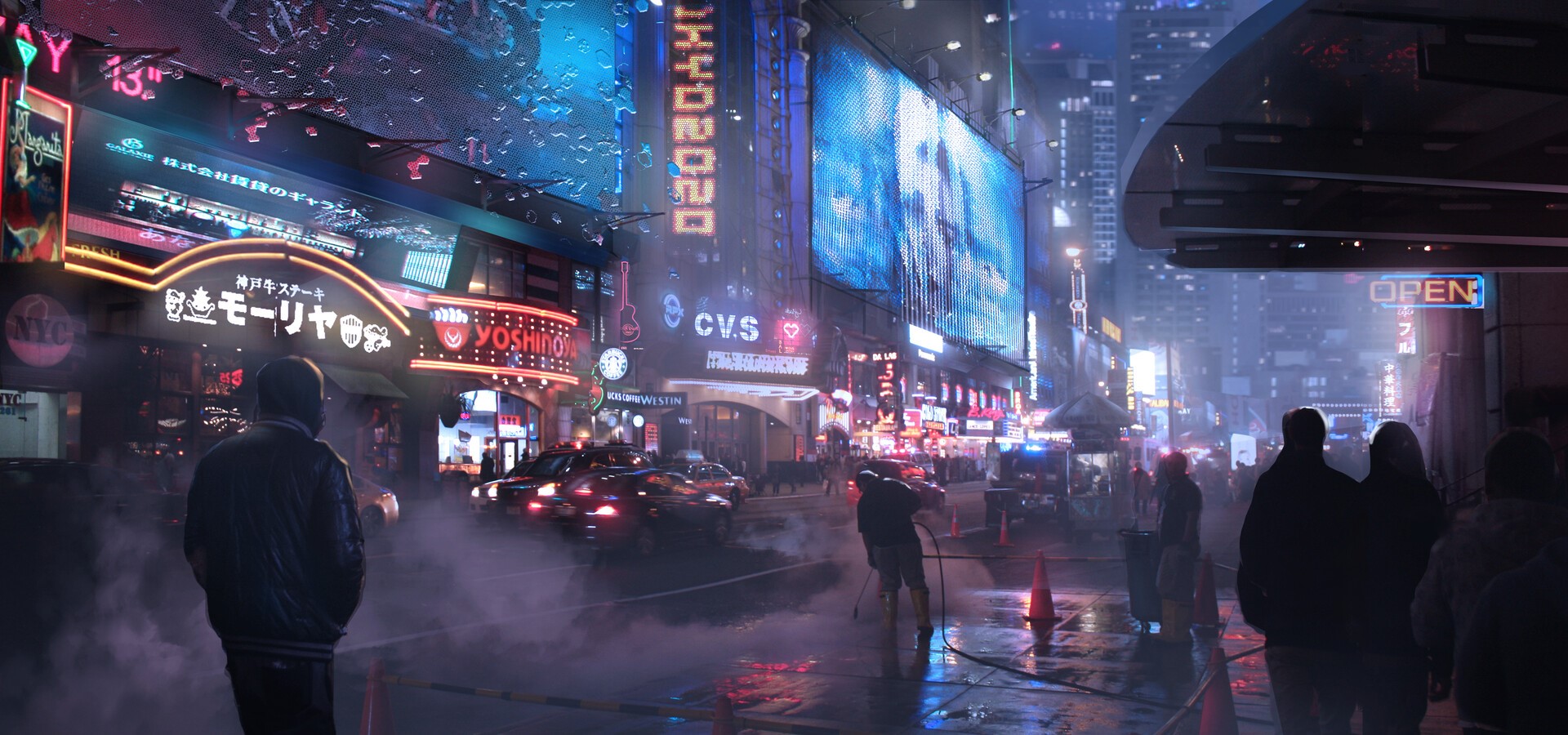cyberpunk, night, car, digital, futuristic, cityscape, urban, HD Wallpaper