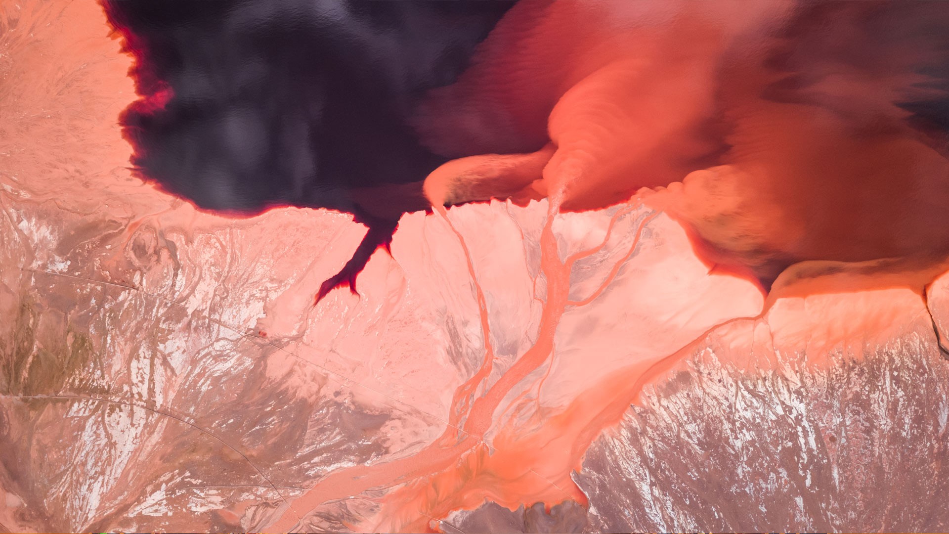 satellite photo, salt lakes, water, river, abstract, red, HD Wallpaper