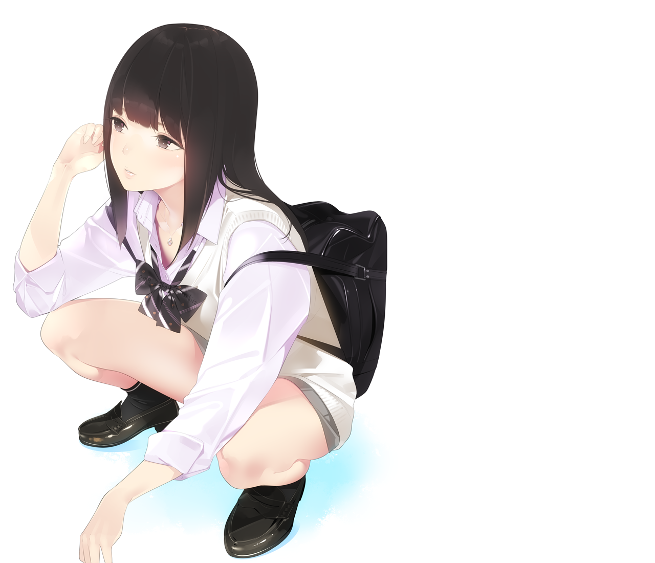 anime girls, anime, simple background, original characters, school uniform, amamitsuki12, HD Wallpaper
