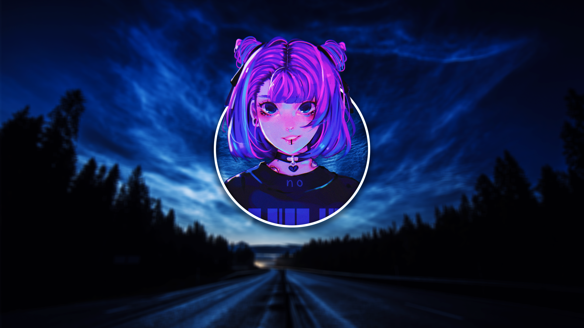 anime girls, dark, night, Japan, road, picture-in-picture, HD Wallpaper