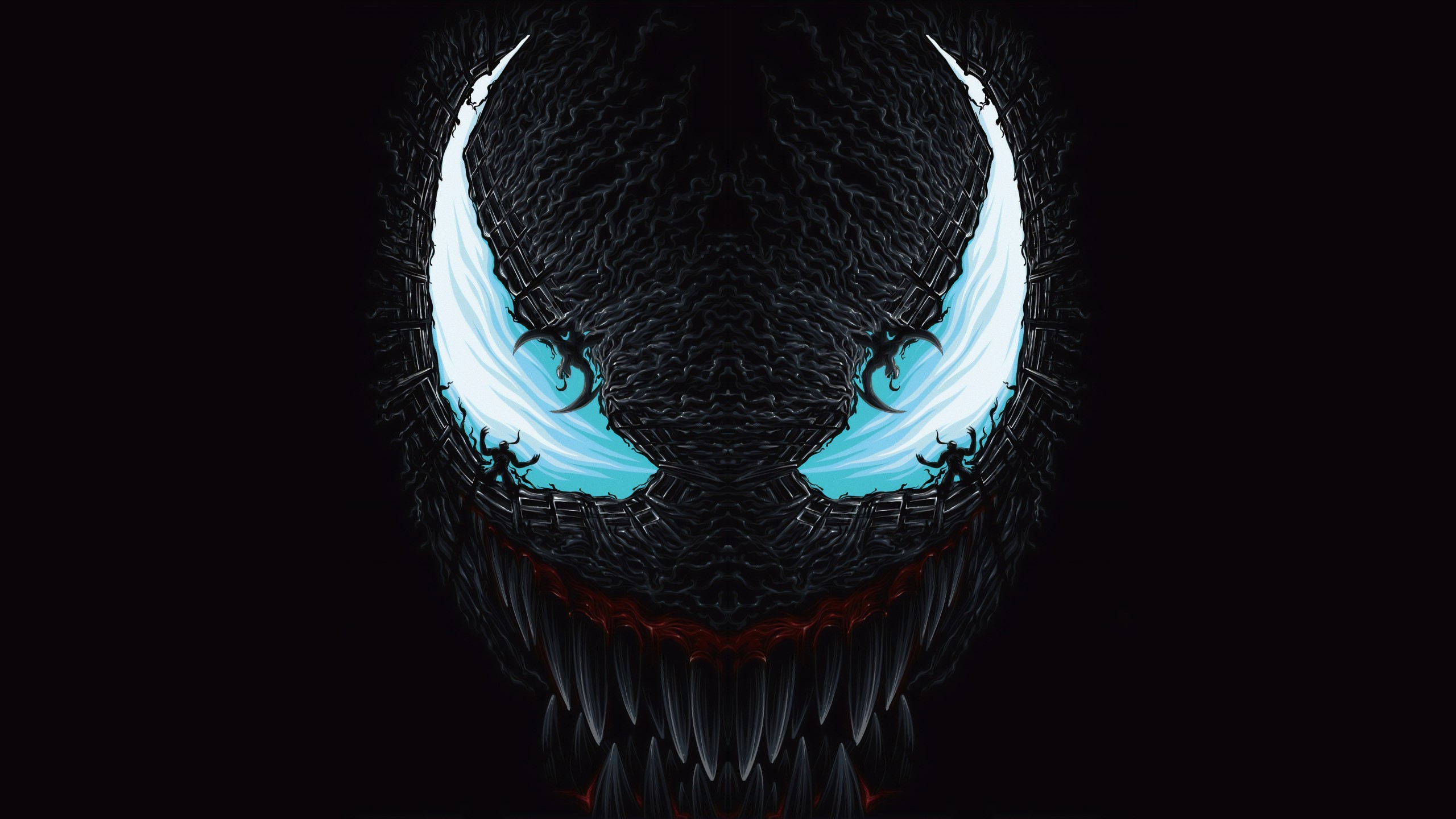 Venom, artwork, simple background, Marvel Comics, creature, cyan, HD Wallpaper