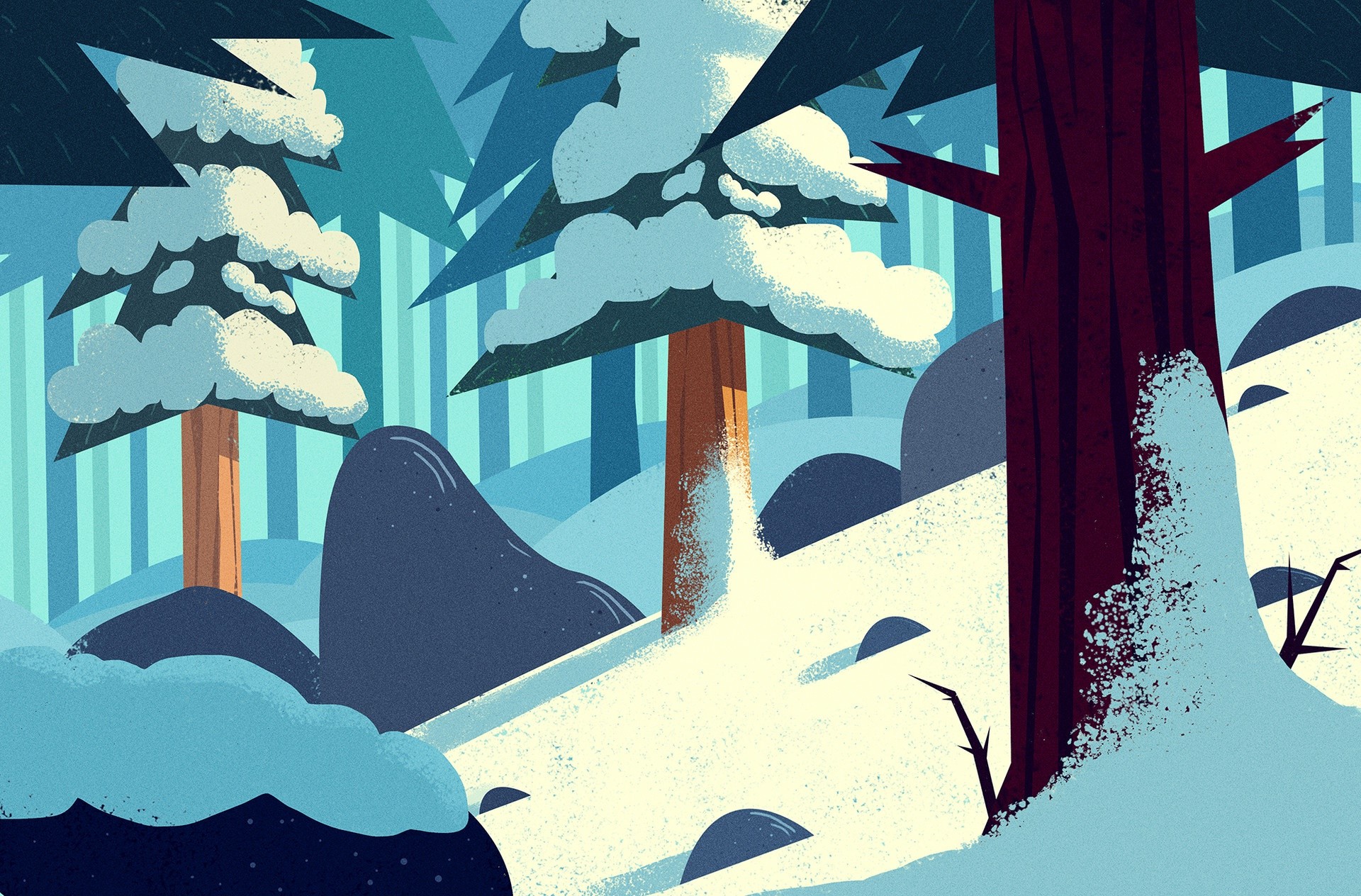 winter, snow, trees, artwork, illustration, cyan, forest, HD Wallpaper