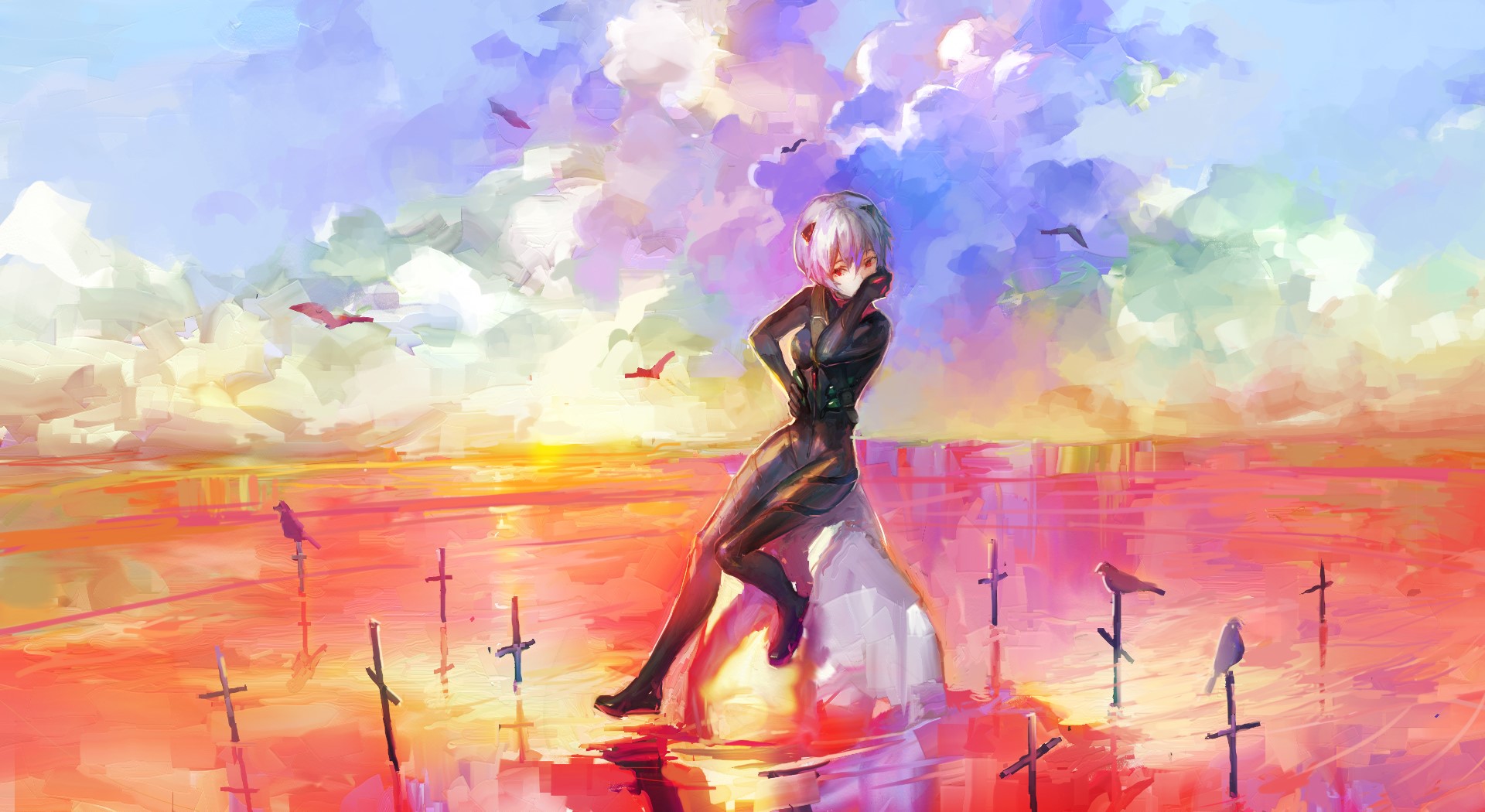 Neon Genesis Evangelion, anime girls, blue hair, Ayanami Rei, HD Wallpaper