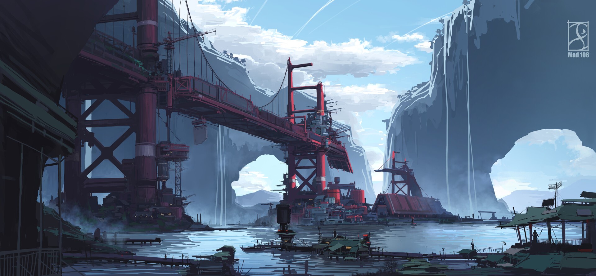 artwork, bridge, landscape, HD Wallpaper