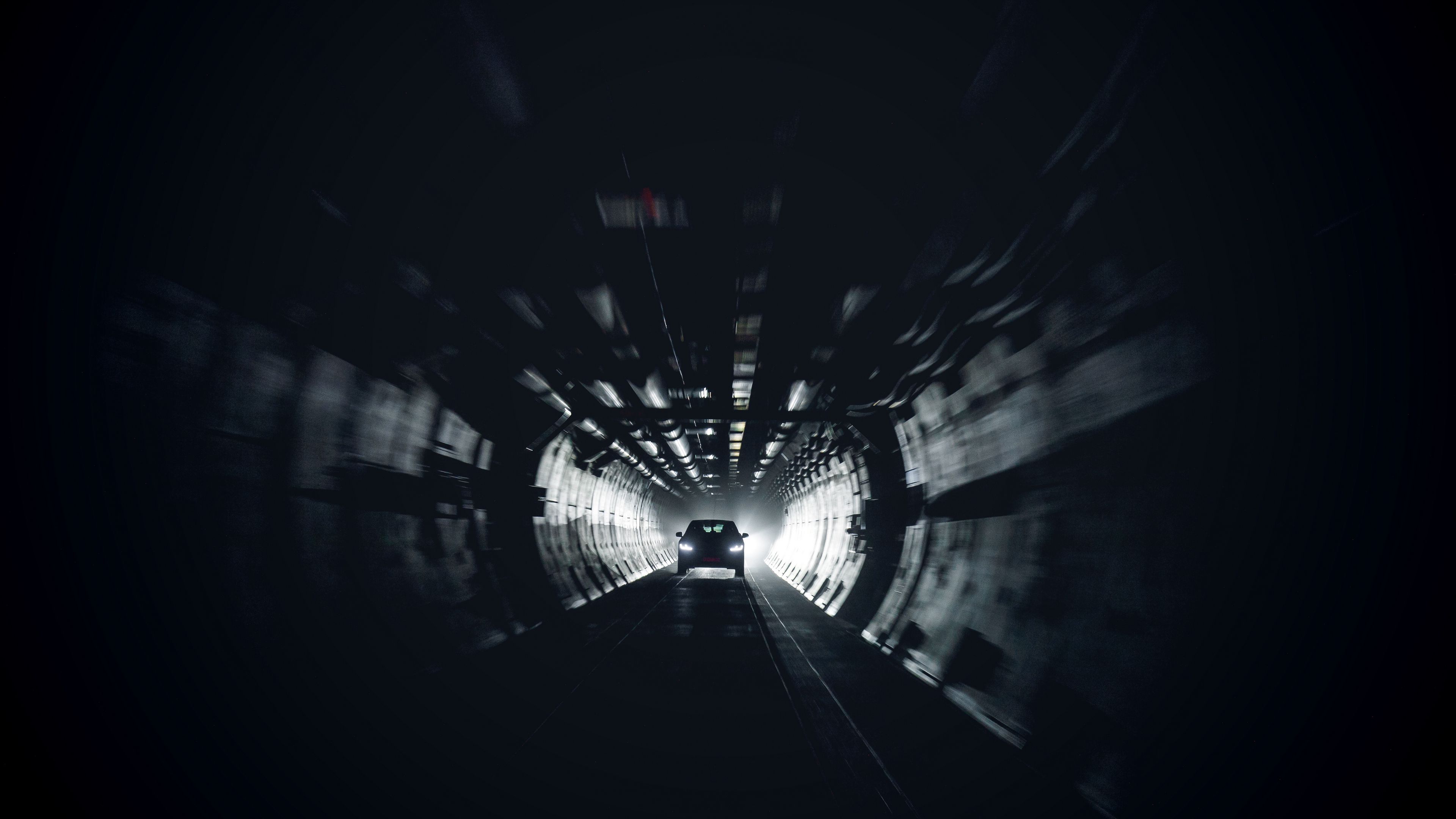car, tunnel, movement, light, 4k, HD Wallpaper