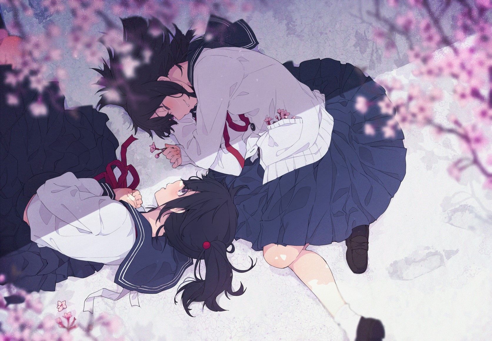 anime, anime girls, original characters, school uniform, HD Wallpaper
