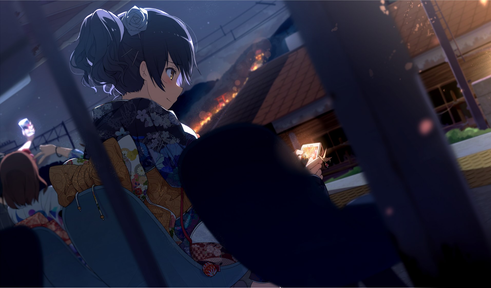 anime, anime girls, original characters, fireworks, HD Wallpaper