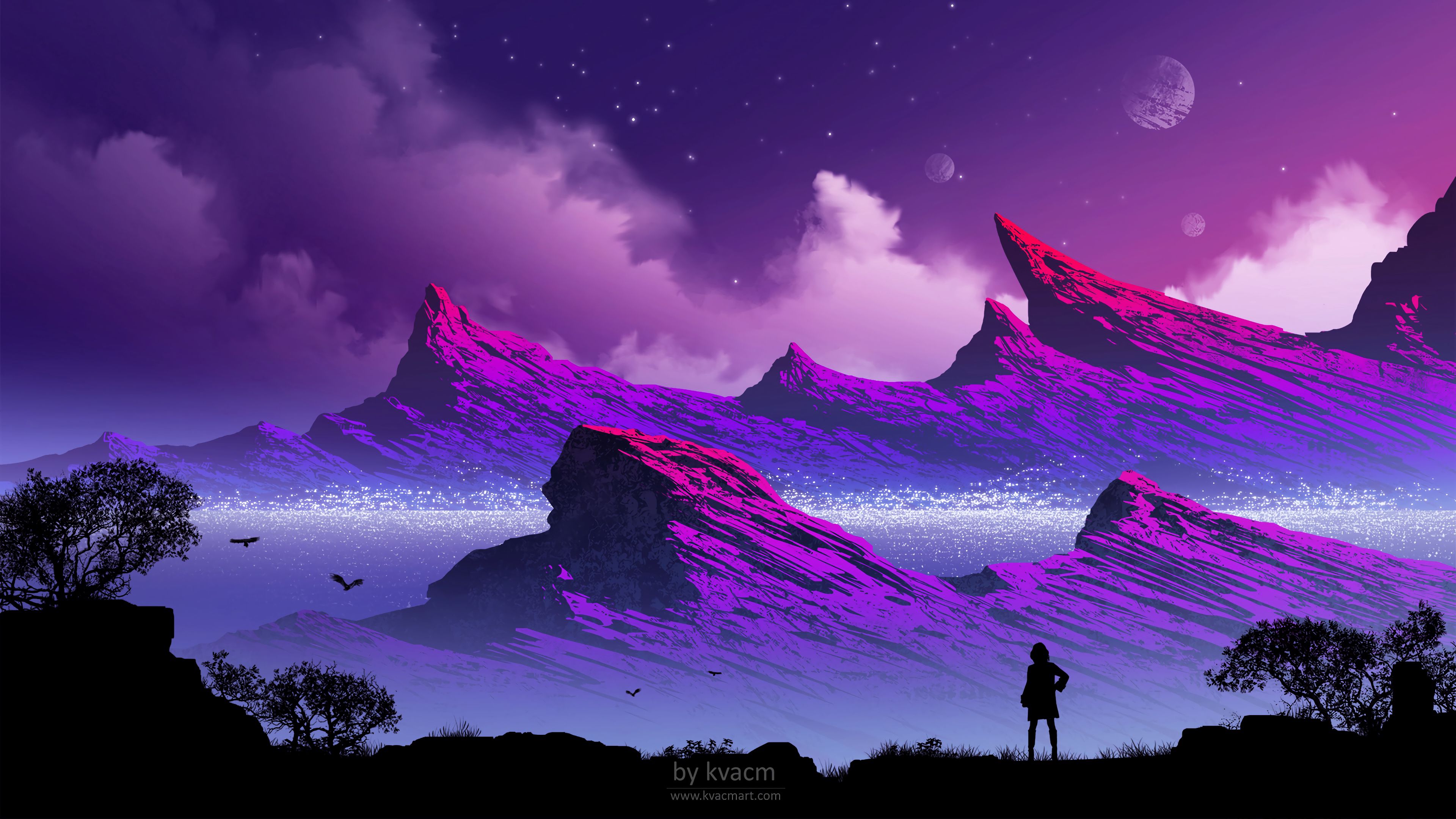 silhouette, mountains, clouds, art, fog, loneliness, lonely, 4k, HD Wallpaper