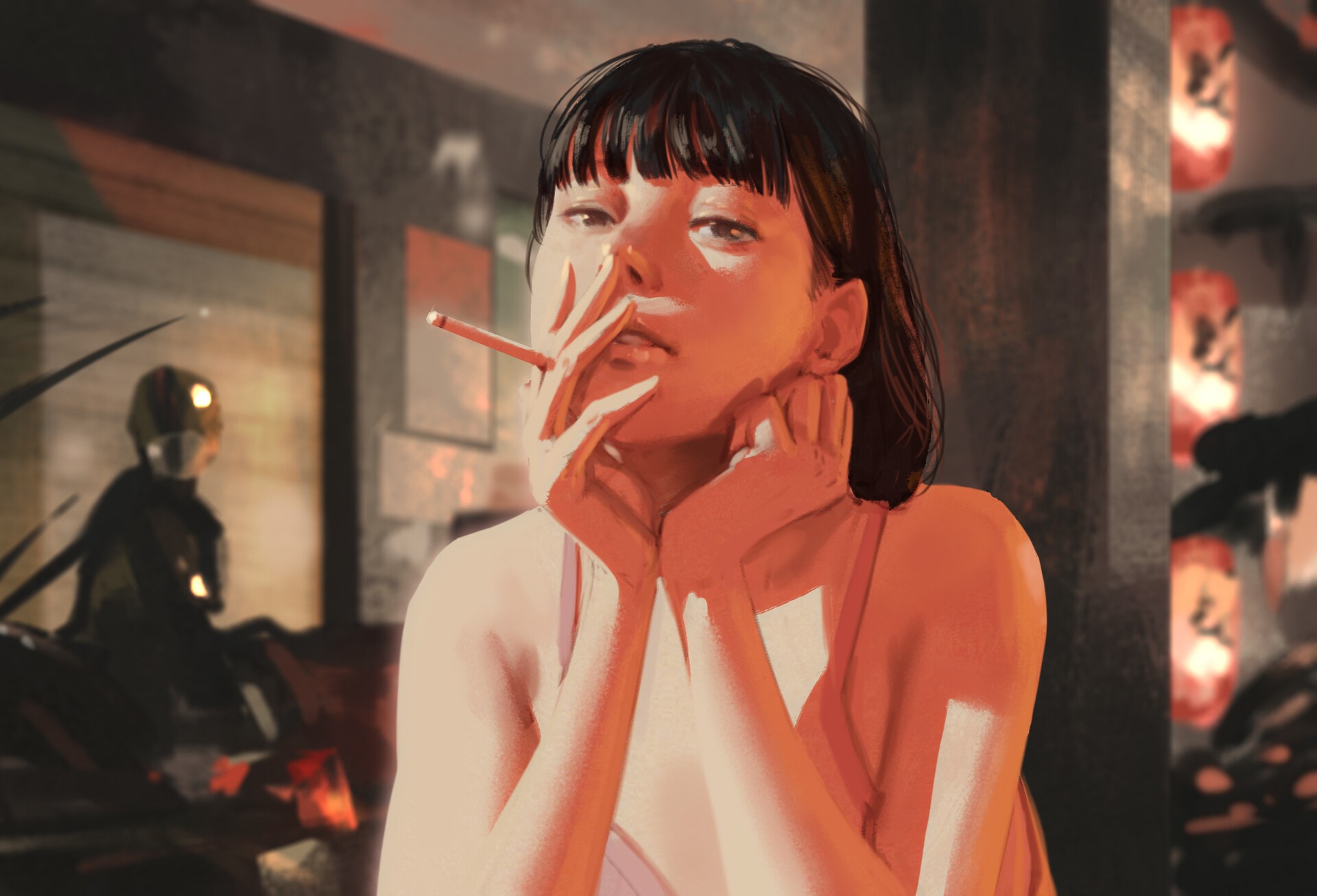 women, cigarettes, looking at viewer, Rui Li, HD Wallpaper